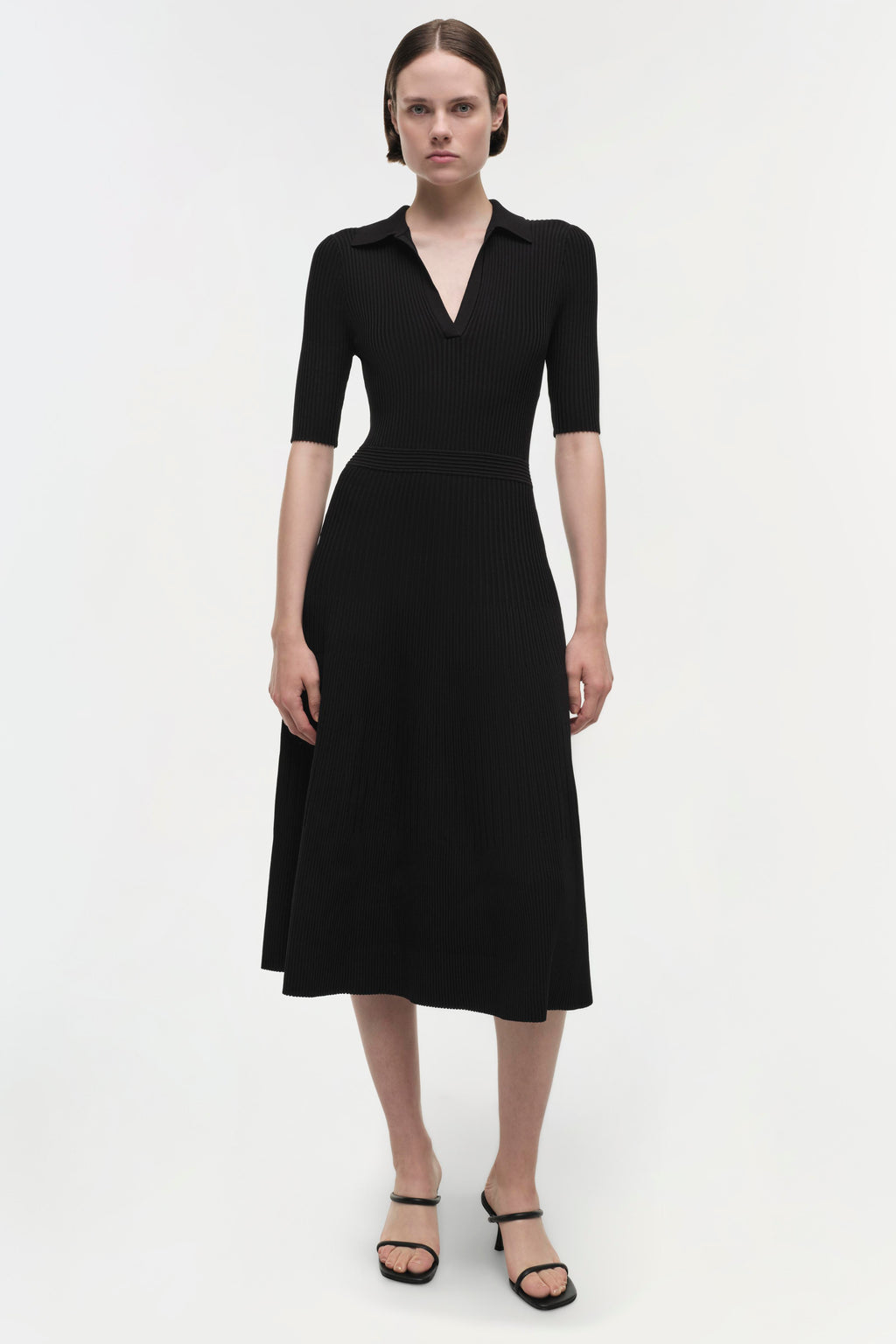 Signature Pati Ribbed Polo Midi Dress - Black | SIMKHAI