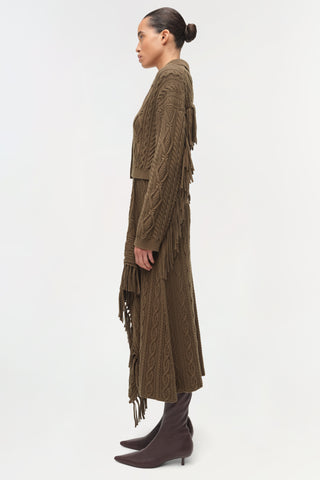 Kara Wool Fringe Midi Skirt