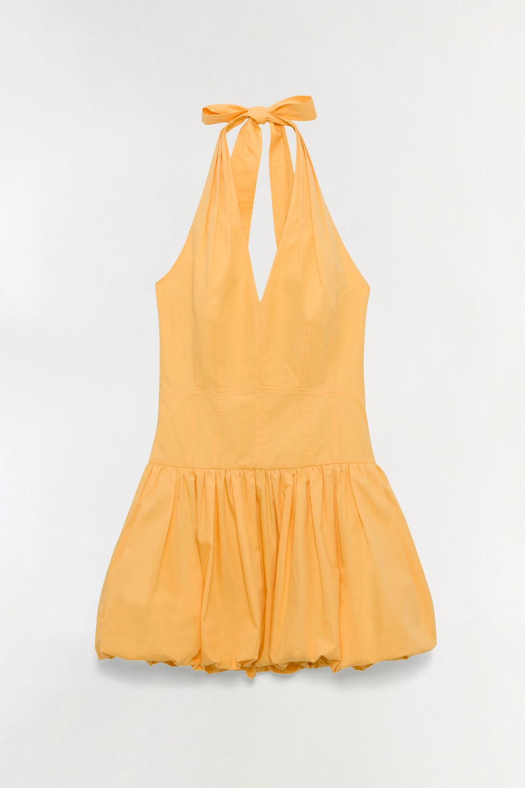 SIMKHAI Brooke Poplin Bubble-Hem Halter Mini Dress in Orange Size US 4