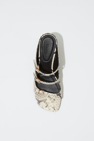 River Snake Print Leather Buckle Mule