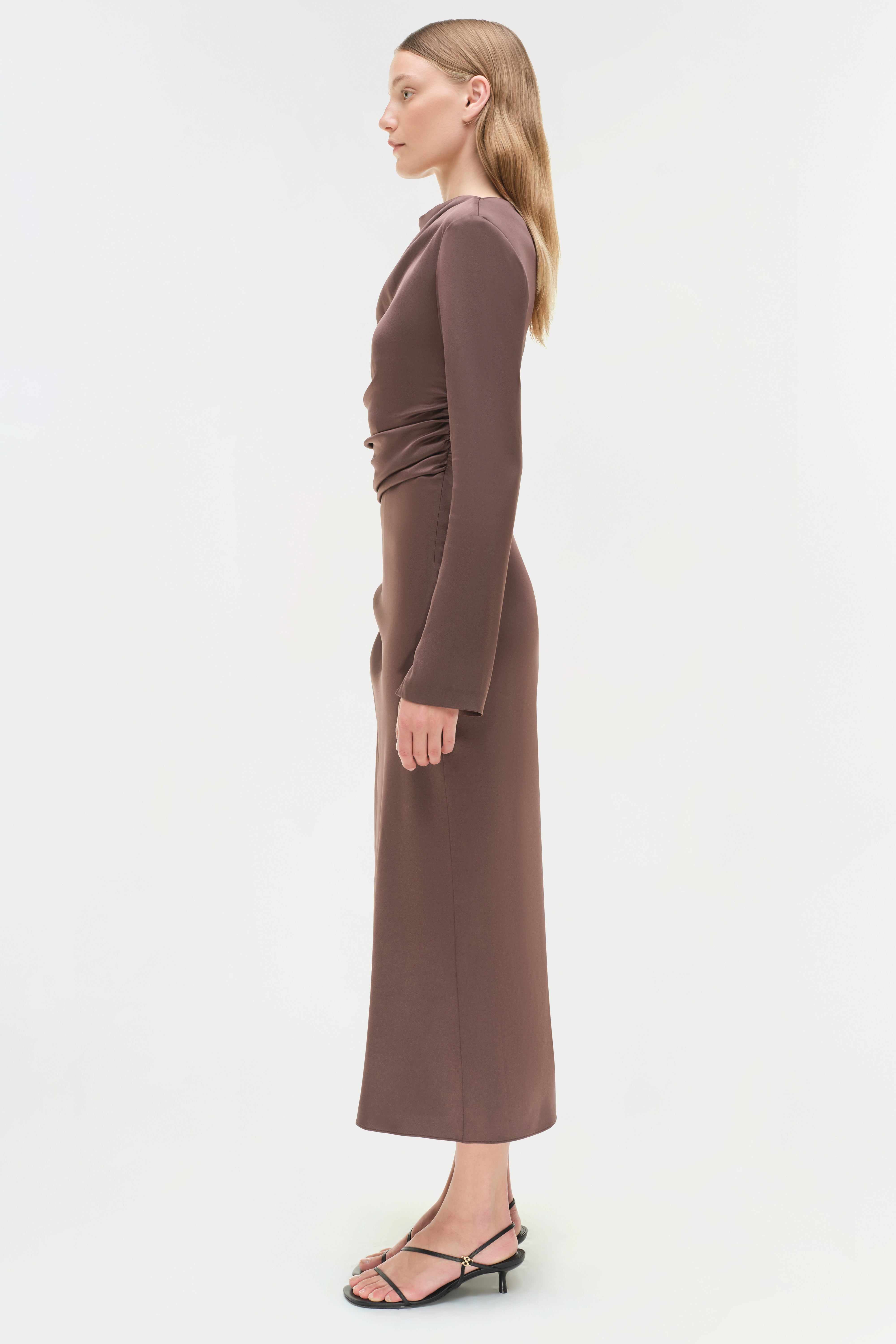 kamea nude satin backless midi dress product info and reviews Mina Midi Dress, in Champagne Luxe Satin | Show Me Your Mumu