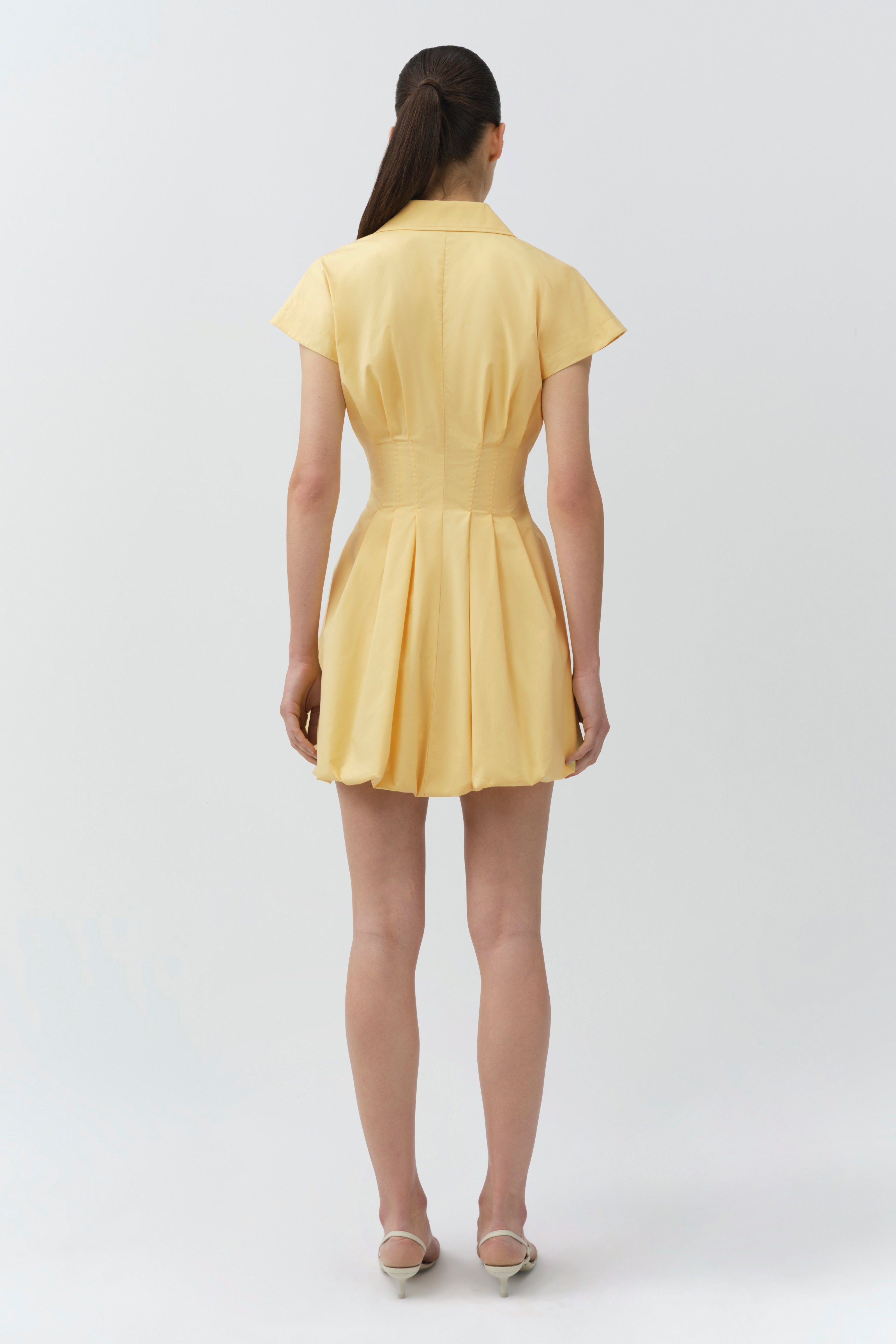 yellow silk mini dress WINDY LACE SHORT IN | CULT MIA Ruched Bust Low back with crowl draping Bias cut Tie at top back of asymetrical tie back Invisible side zip Light weight fabric Lined Minimal stretch Yellow Pure Glow Draped Mini