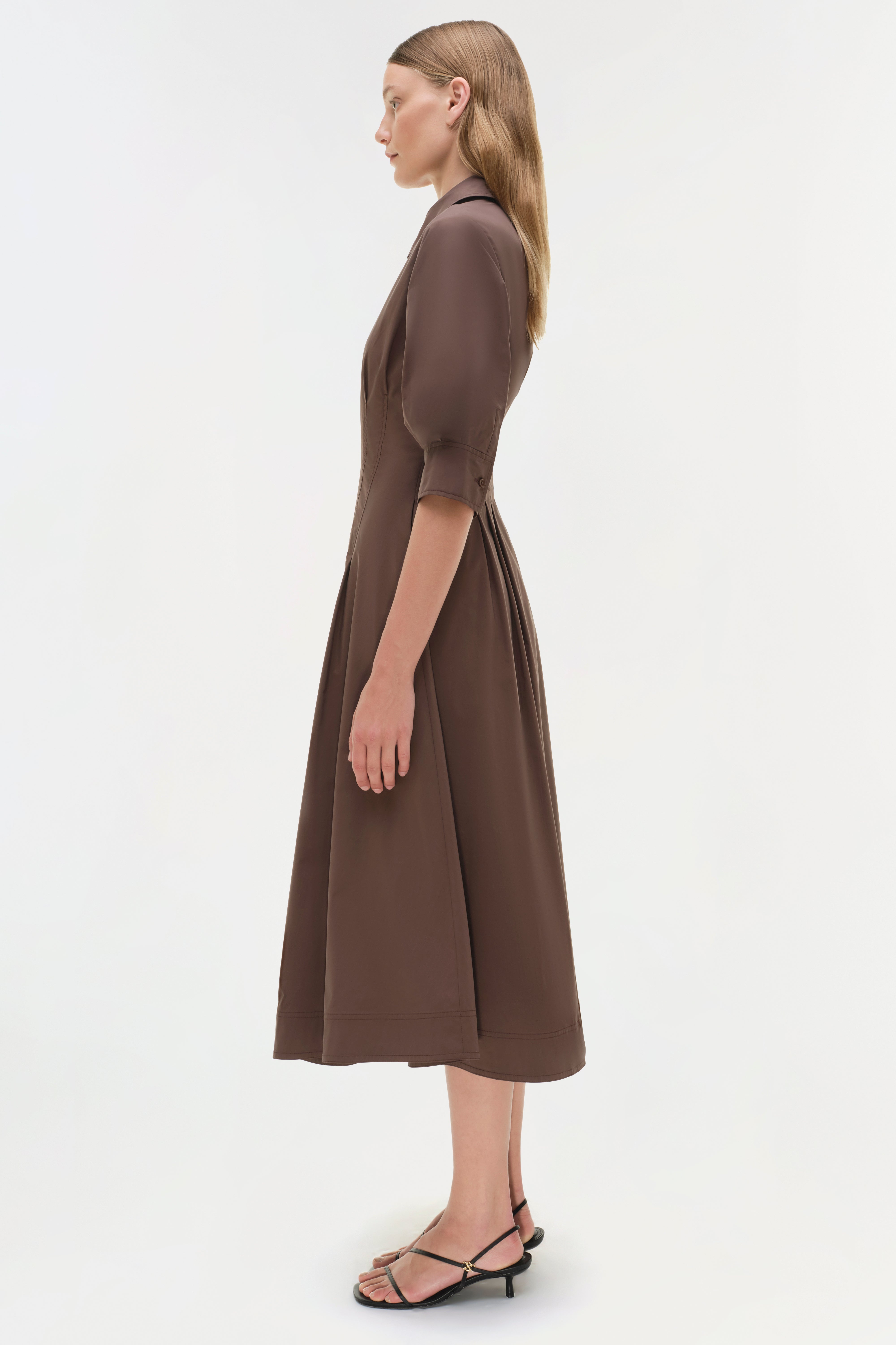 Jazz Pintuck Midi Dress - Chocolate Brown | SIMKHAI Jazz Pintuck Midi Dress - Chocolate Brown | SIMKHAI
