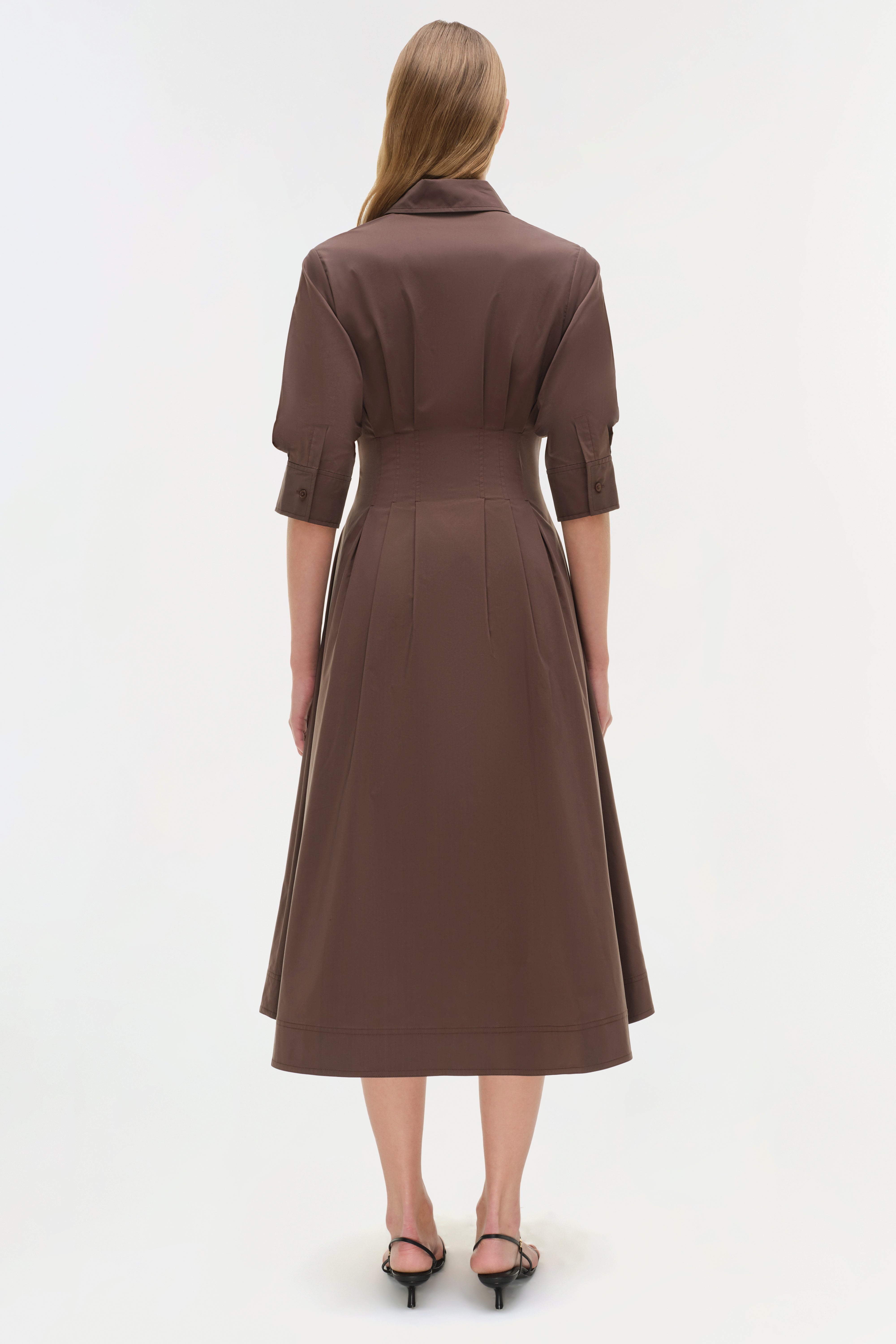 Jazz Pintuck Midi Dress - Chocolate Brown | SIMKHAI Jazz Pintuck Midi Dress - Chocolate Brown | SIMKHAI