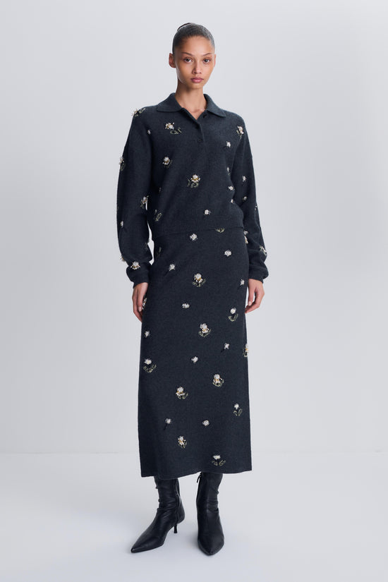 Chelly Embellished Wool Cashmere Midi Skirt