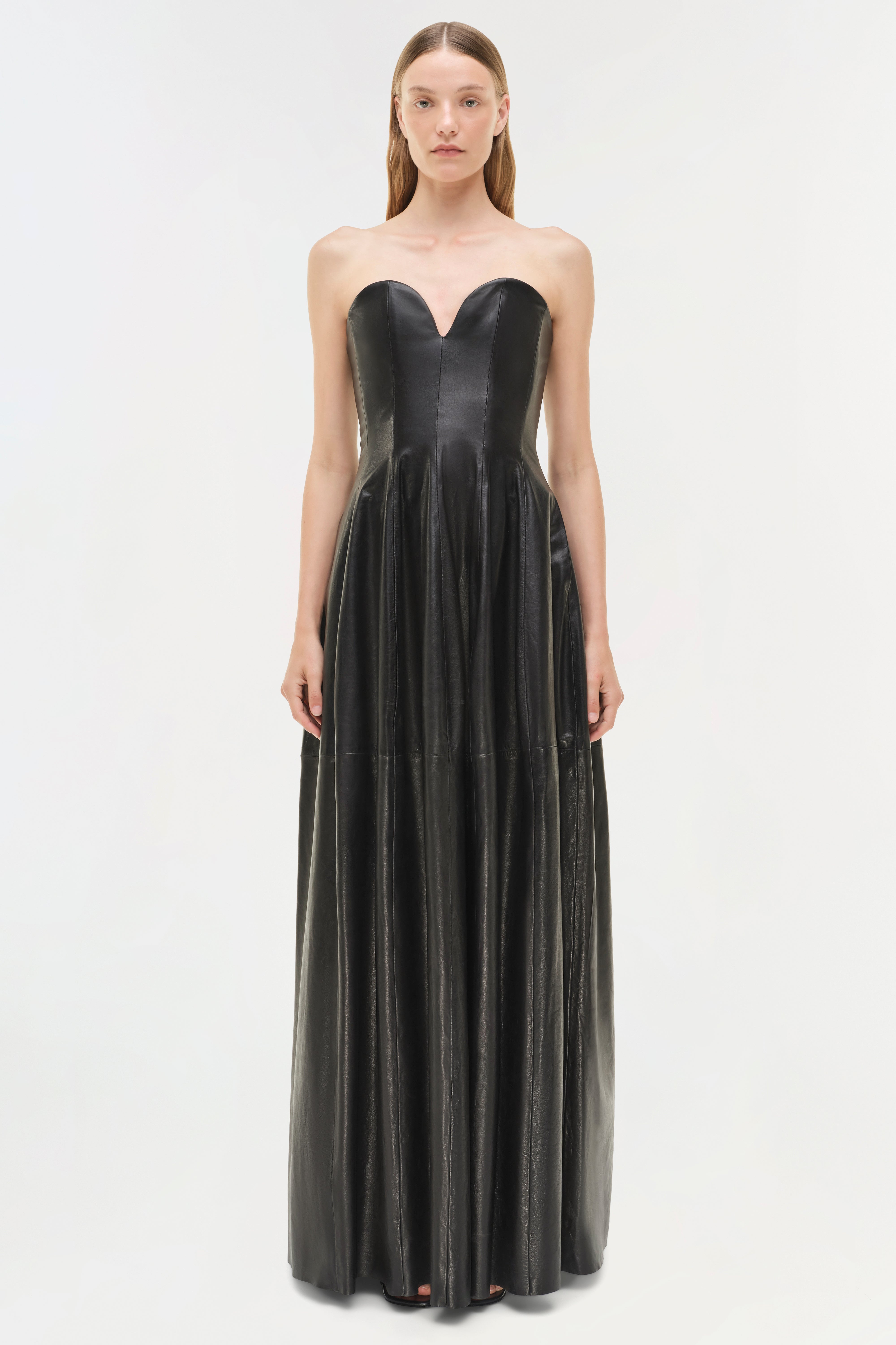 leather bustier maxi dress Women's Shape Black Faux Leather Corset Maxi Dress