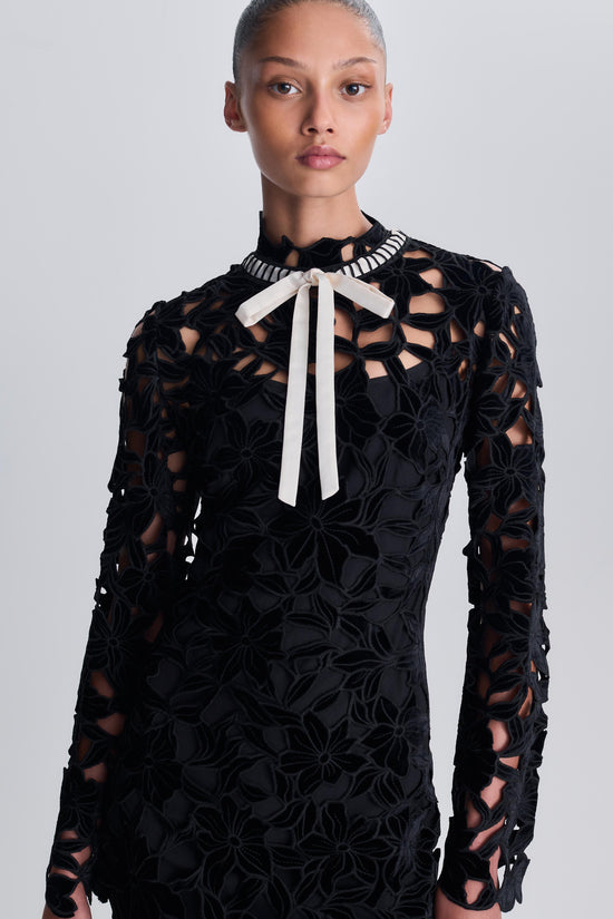 Thiora Velvet Embroidered Lace Midi Dress