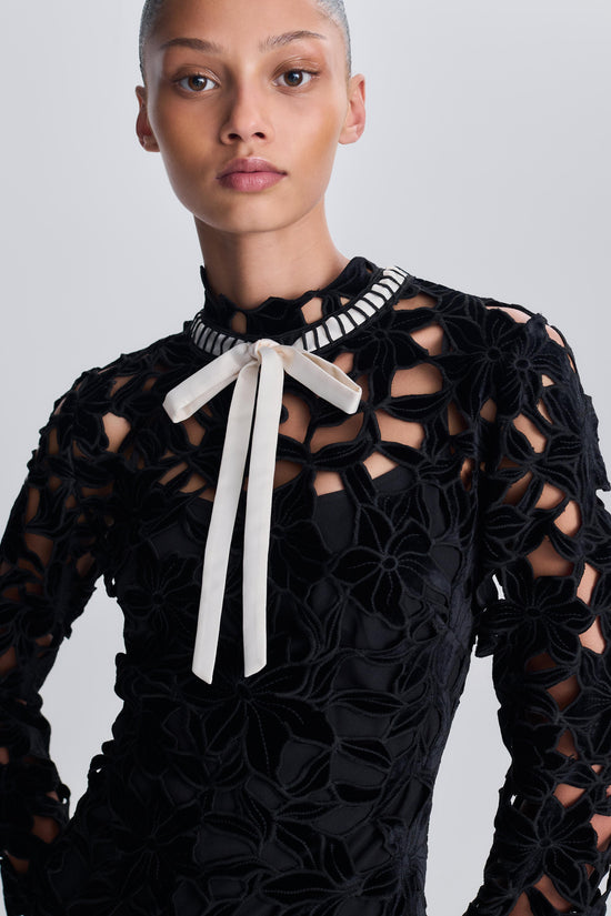 Thiora Velvet Embroidered Lace Midi Dress