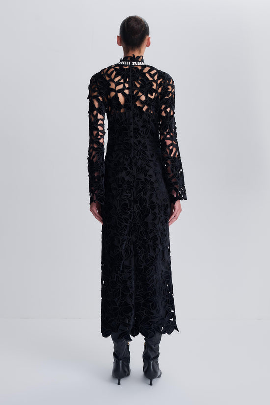 Thiora Velvet Embroidered Lace Midi Dress