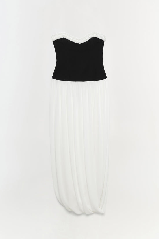 simkhai black and white dress Simkhai Heather Knit Poplin Belted Dress in Black White-SALE
