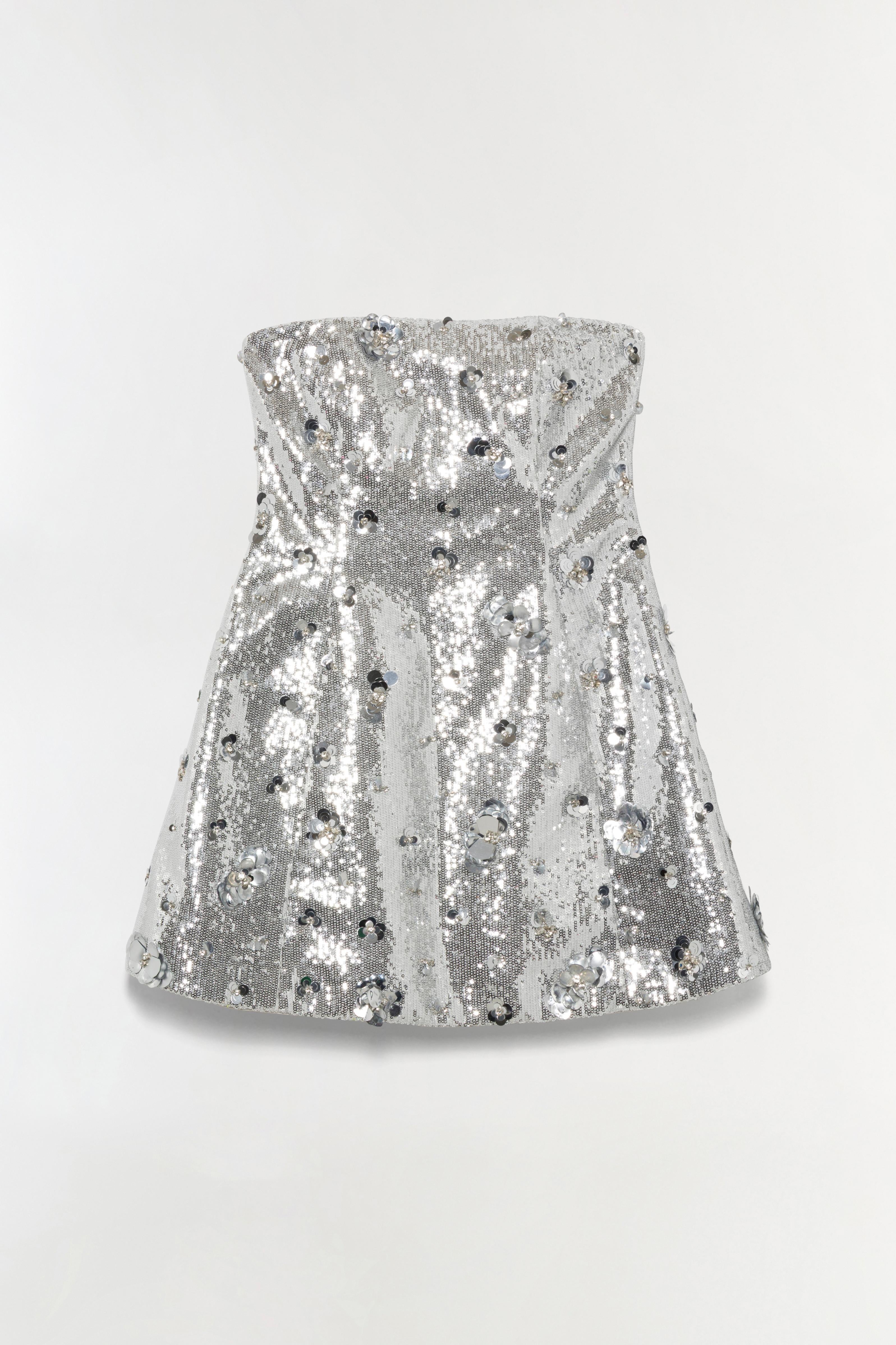 Simkhai Women's Arta Bustier Sequin Dress - Silver - Size 14 Simkhai Women's Arta Bustier Sequin Dress - Silver - Size 14