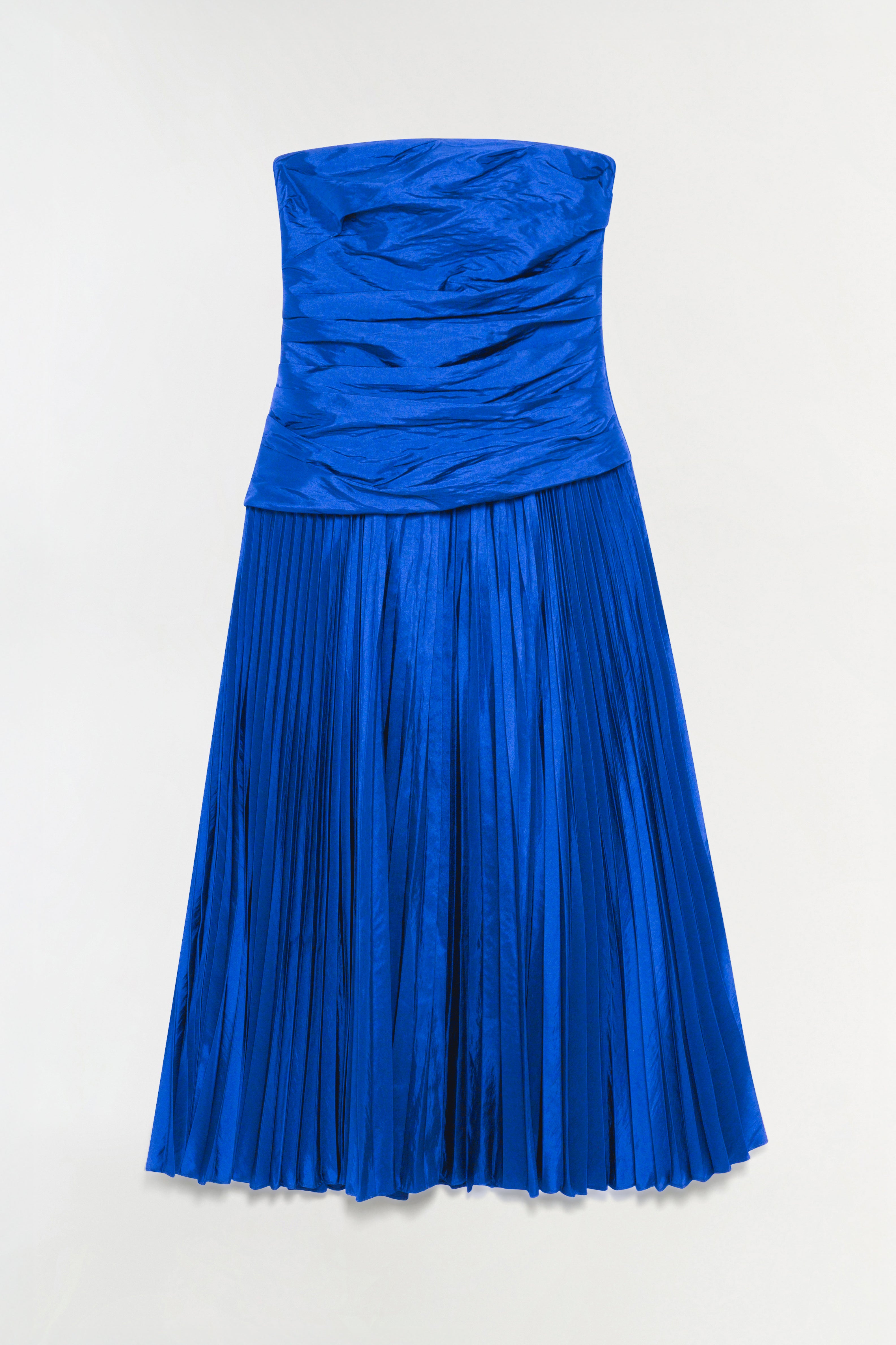 SIMKHAI Women's Arie Strapless Taffeta Bustier Midi Dress in Cobalt Blue, Size 6 SIMKHAI Women's Arie Strapless Taffeta Bustier Midi Dress in Cobalt Blue, Size 6