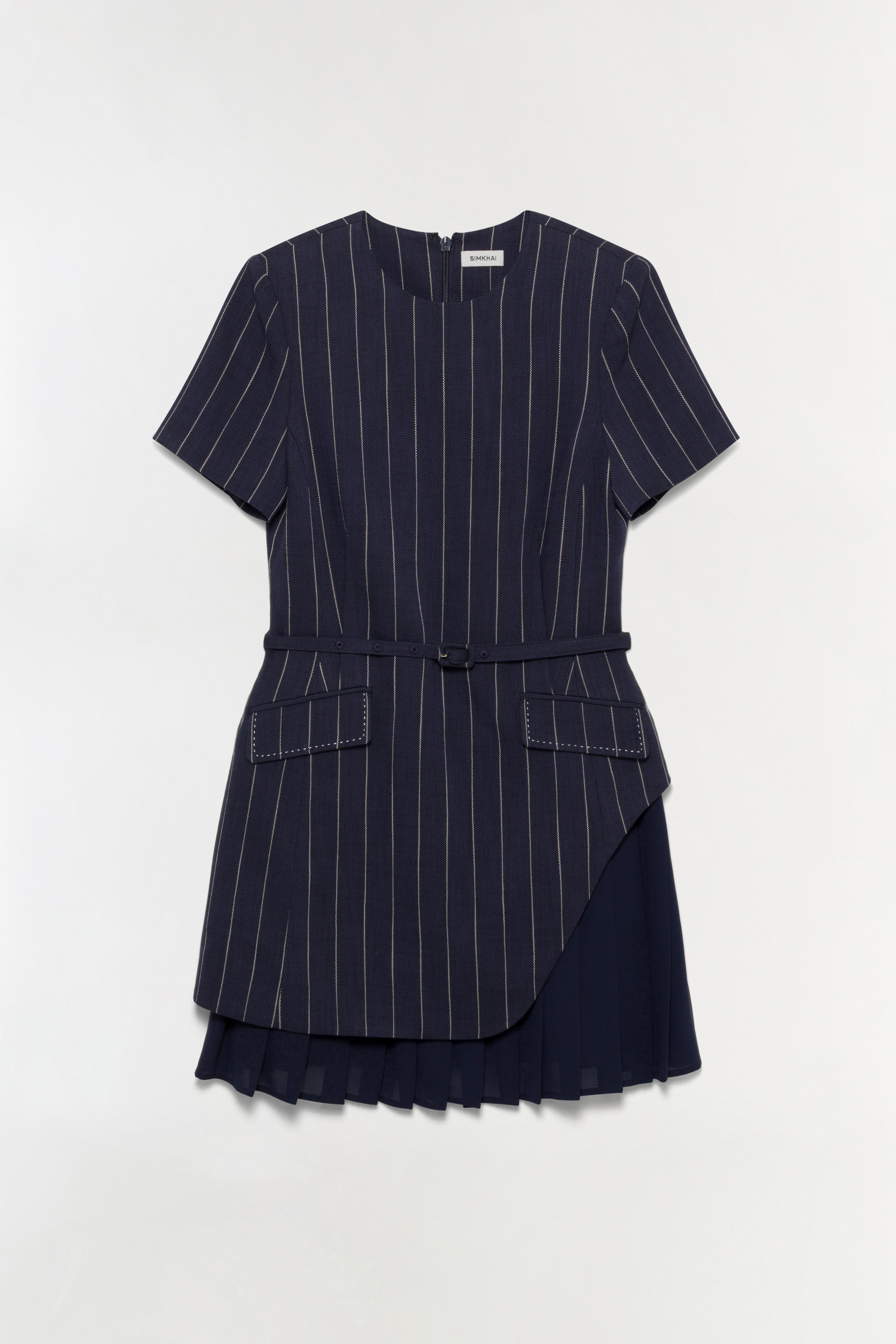 black n blue dress SIMKHAI Women's Blakely Striped Layered Minidress - Midnight Stripe