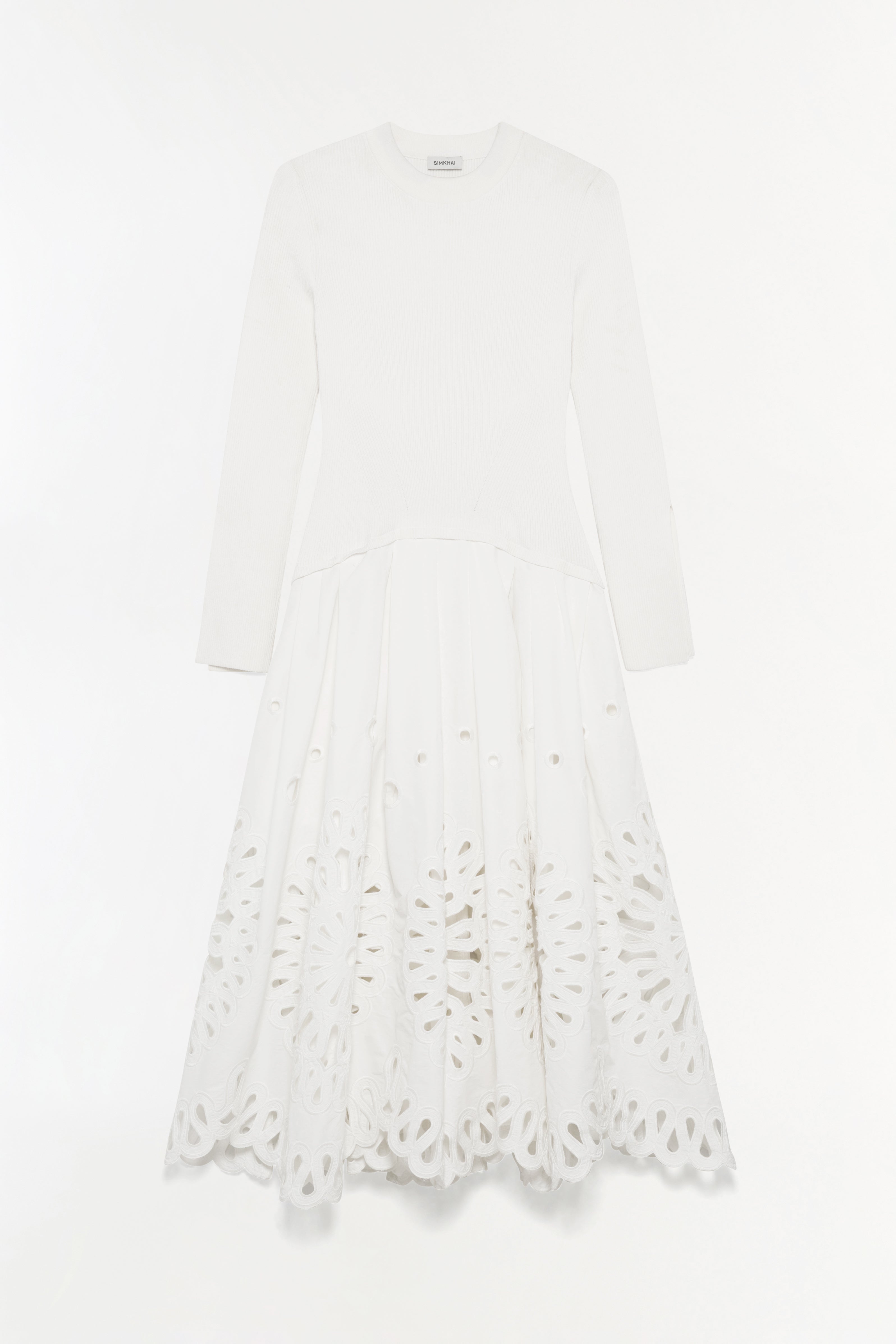 SIMKHAI Women's Daila Embroidered Knit Midi Dress in White, Size XL SIMKHAI Women's Daila Embroidered Knit Midi Dress in White, Size XL