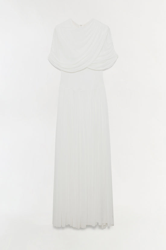 pleated white midi dress White Pleated Midi Dress
