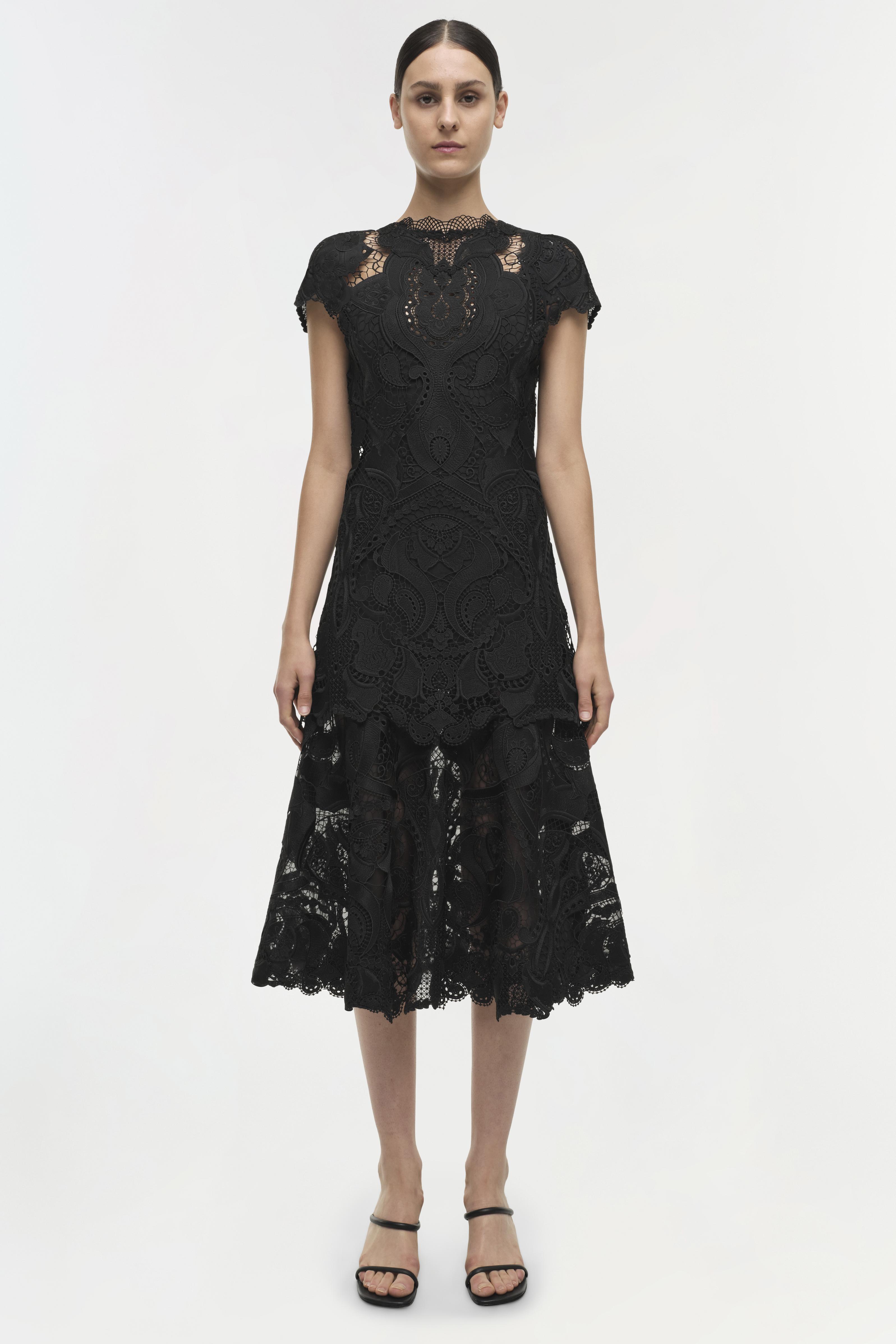 Simkhai Guipure Lace Belted Midi Dress - Black Simkhai Guipure Lace Belted Midi Dress - Black