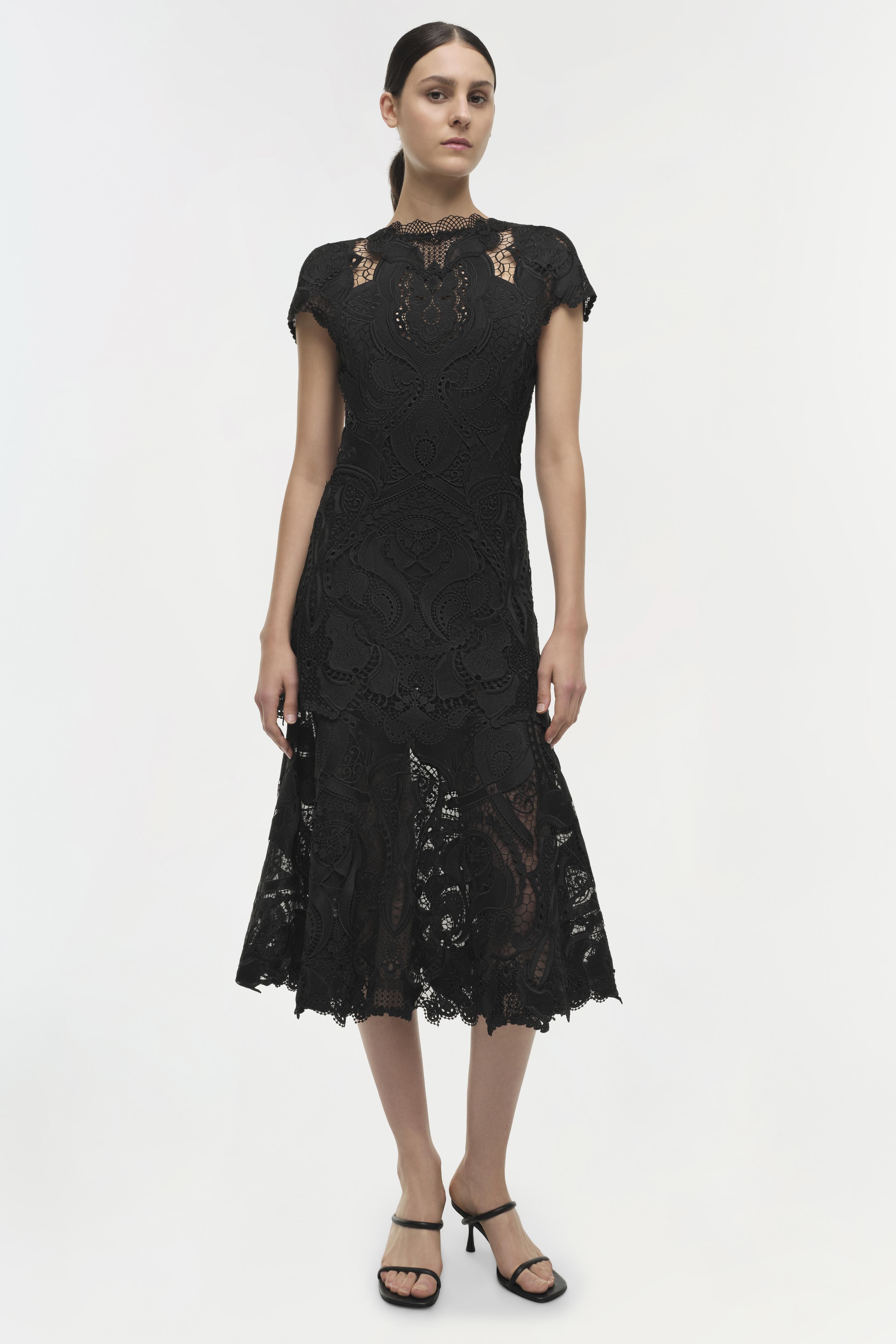 Simkhai Guipure Lace Belted Midi Dress - Black Simkhai Guipure Lace Belted Midi Dress - Black