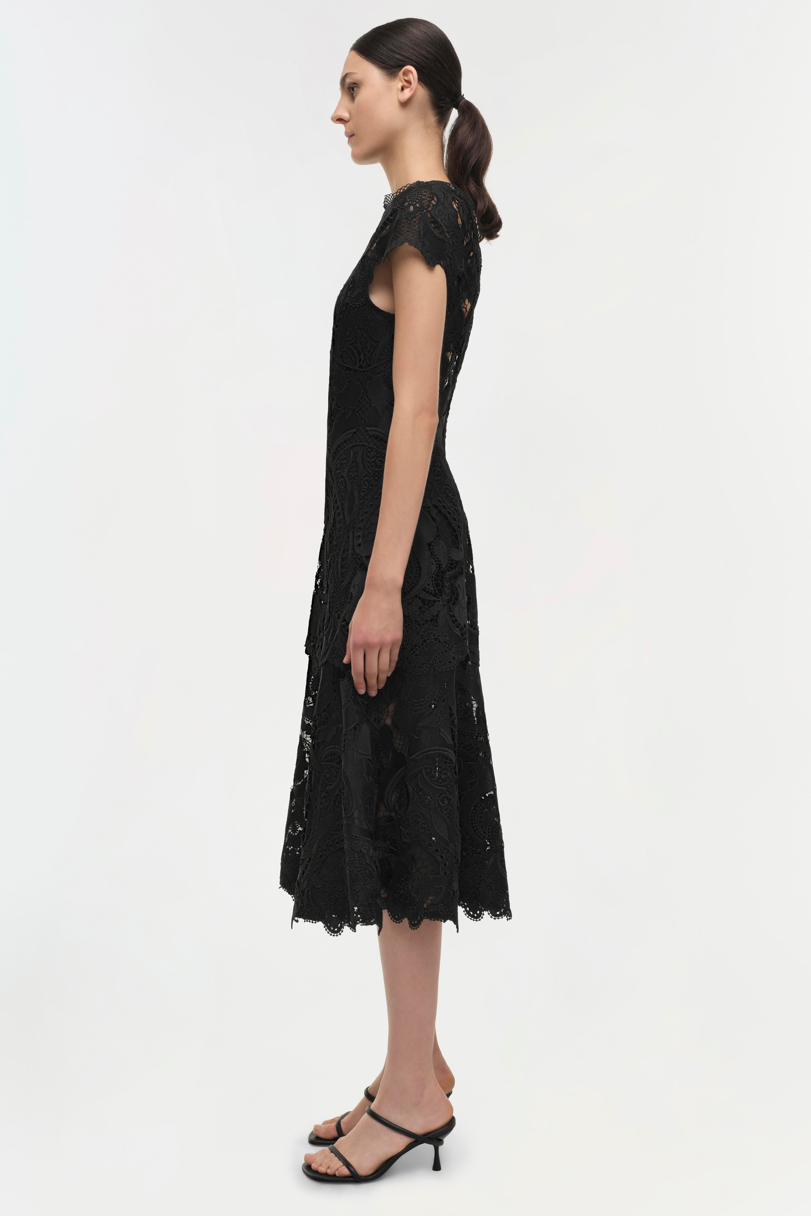 Simkhai Guipure Lace Belted Midi Dress - Black Simkhai Guipure Lace Belted Midi Dress - Black