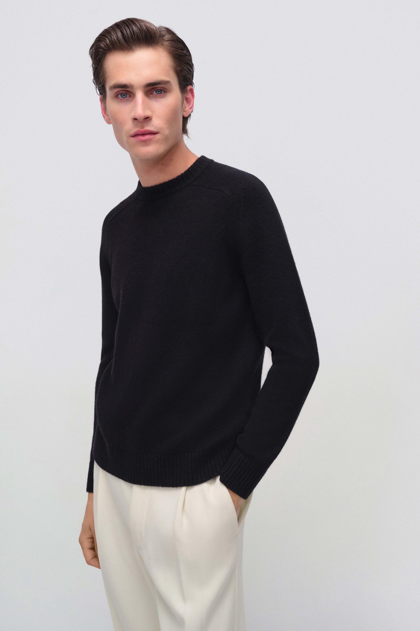 Black Carlton Long Sleeve Crewneck Sweater - SIMKHAI