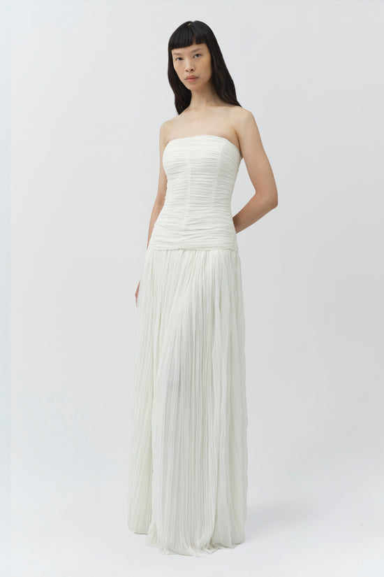 SIMKHAI Danielle Strapless Crinkle Jersey Bustier Gown, Ivory, Women's, 8