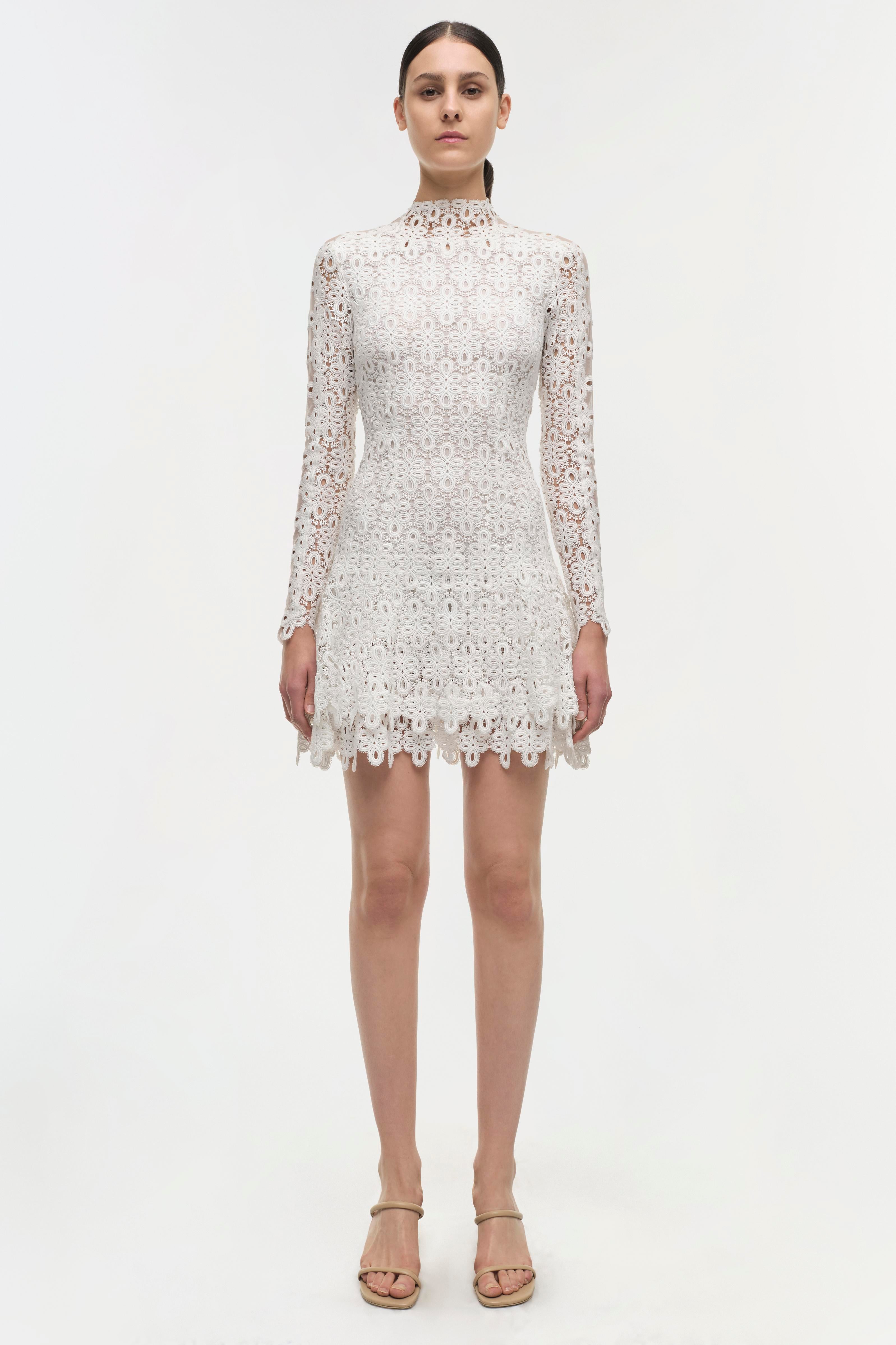 SIMKHAI Women's Signature Joy Dress in White, Lace, Size 8 SIMKHAI Women's Signature Joy Dress in White, Lace, Size 8