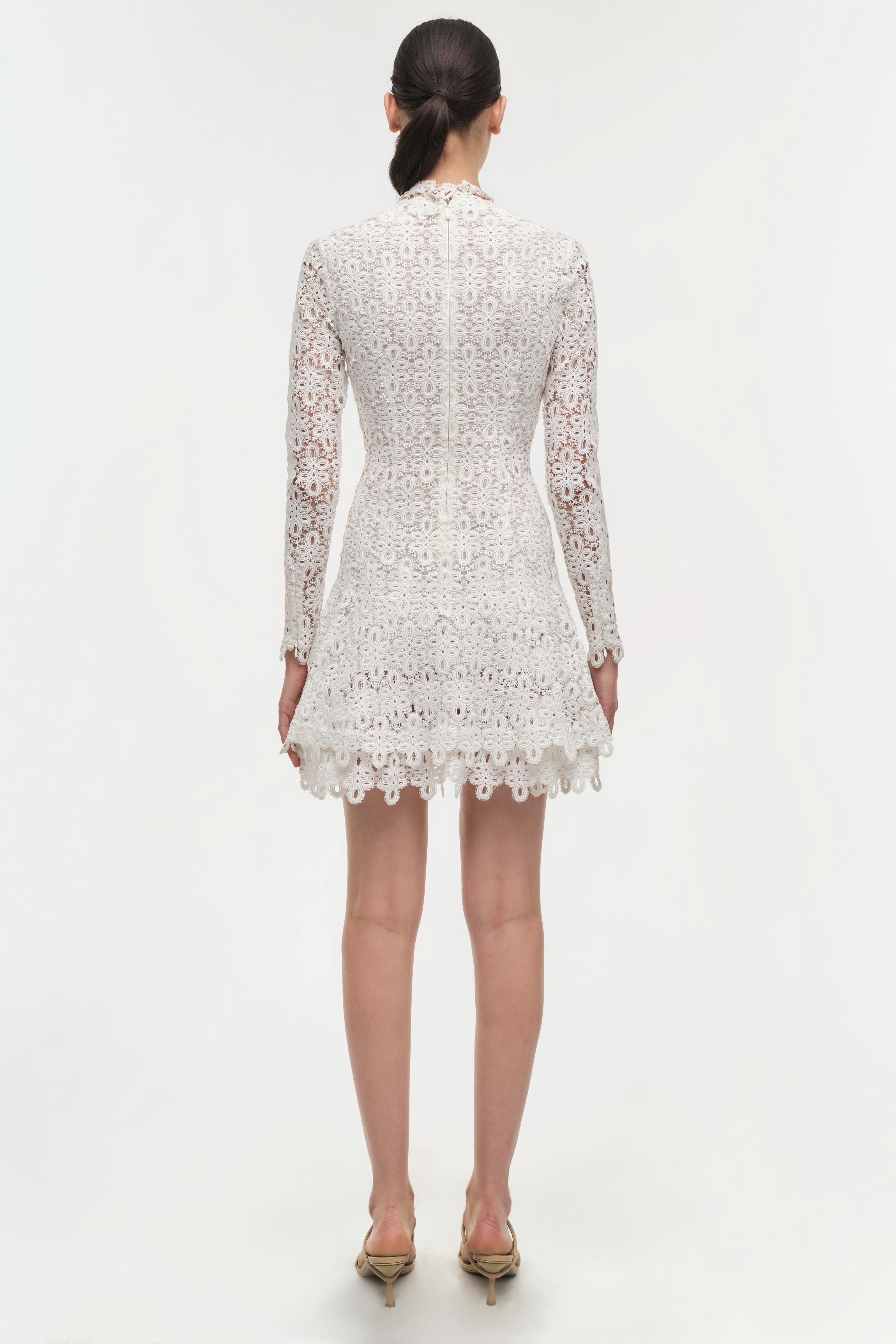 SIMKHAI Women's Signature Joy Dress in White, Lace, Size 8 SIMKHAI Women's Signature Joy Dress in White, Lace, Size 8