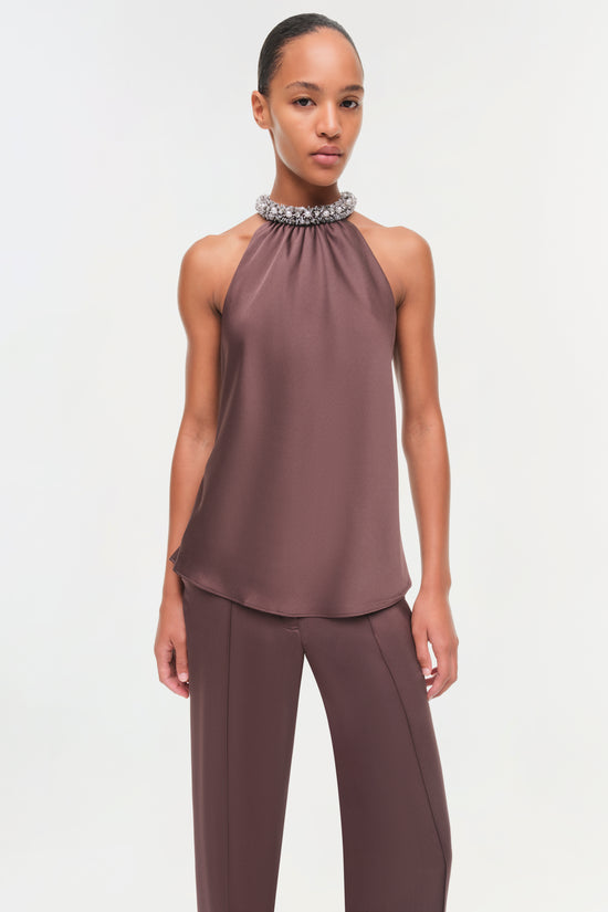 Navi Embellished Satin Top
