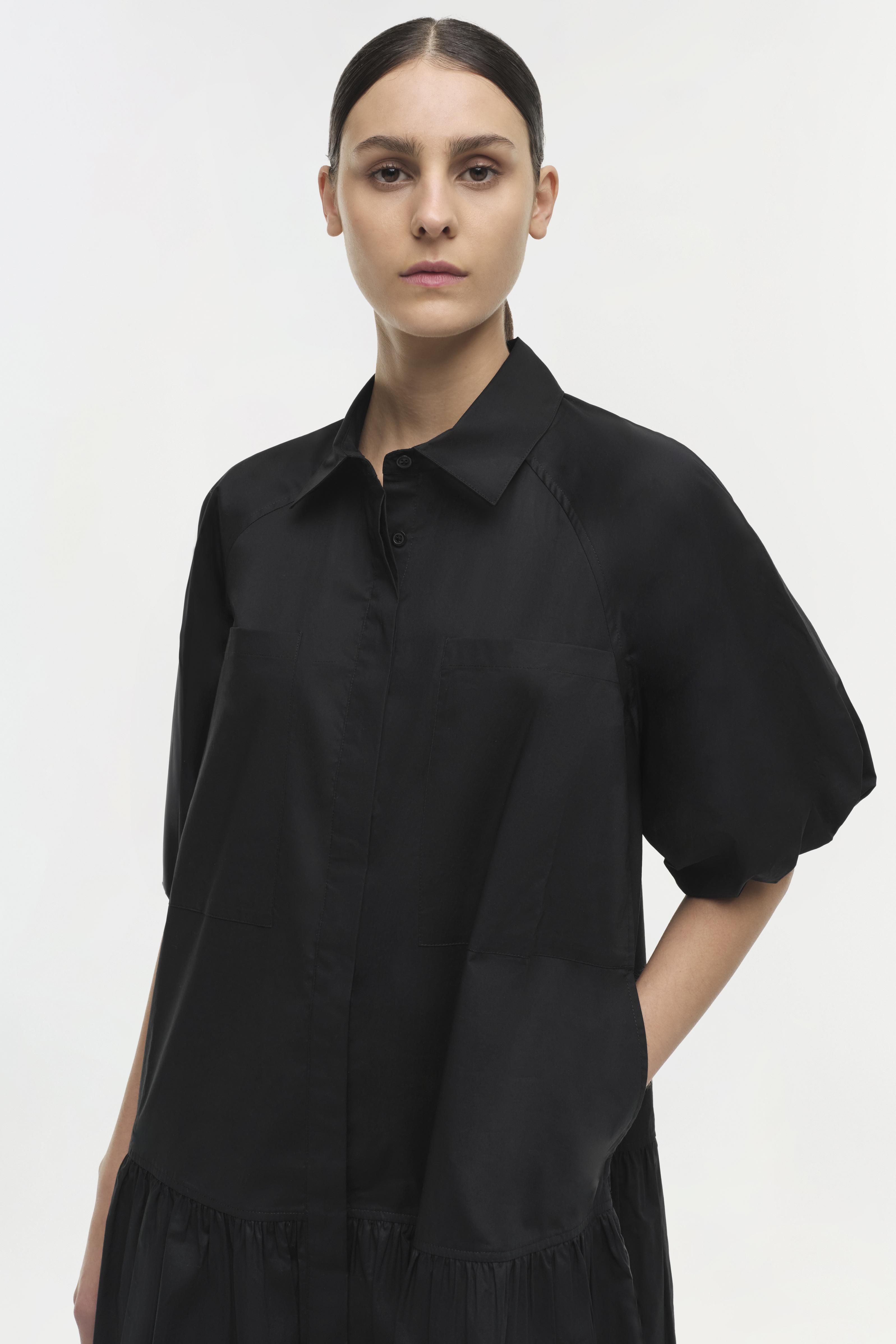black shirt dress mini Monki cinched waist Long Sleeve Mini T-Shirt Dress in Black