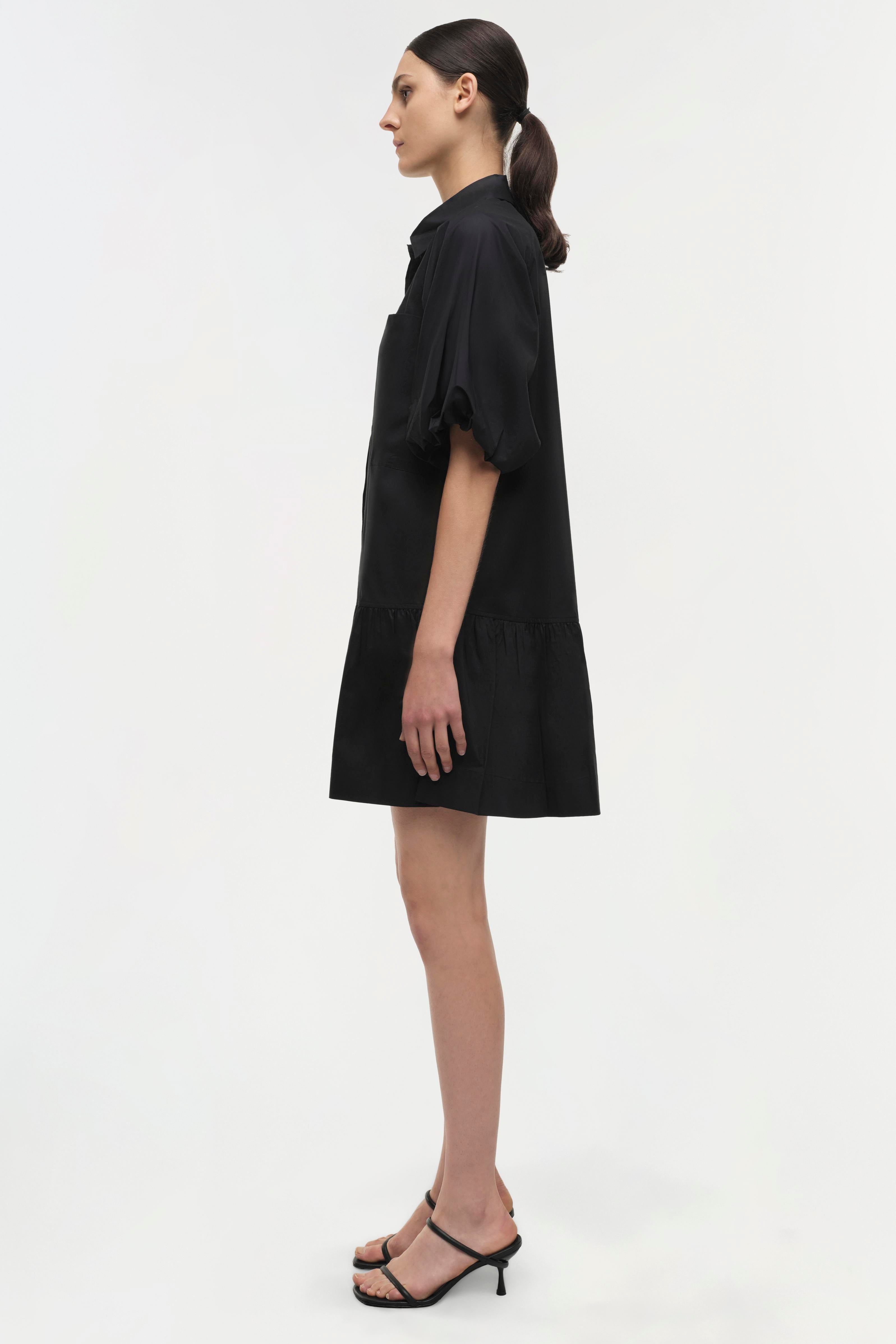 Crissy Balloon Short Sleeves Mini Shirt Dress - Black | SIMKHAI Crissy Balloon Short Sleeves Mini Shirt Dress - Black | SIMKHAI