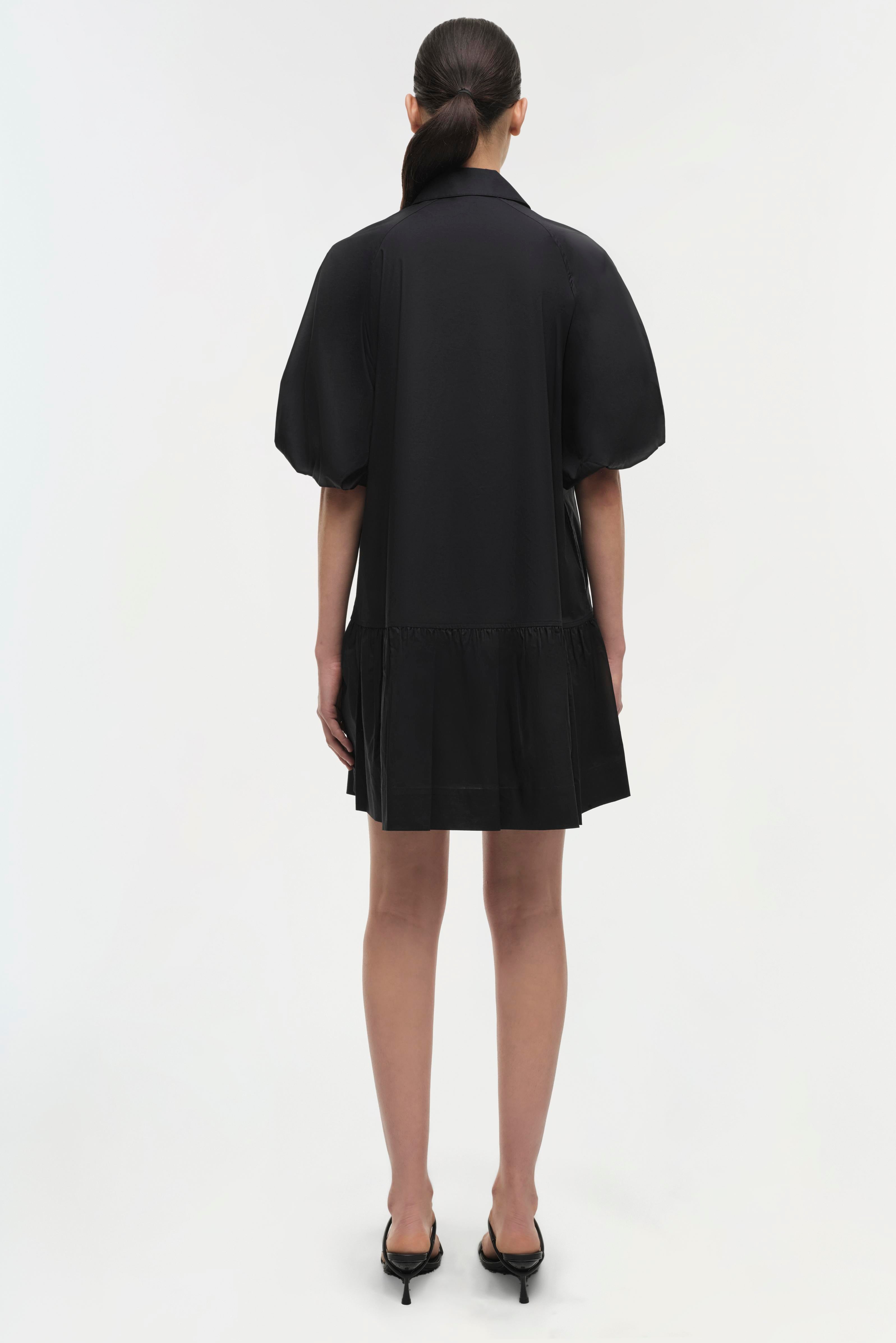 Crissy Balloon Short Sleeves Mini Shirt Dress - Black | SIMKHAI Crissy Balloon Short Sleeves Mini Shirt Dress - Black | SIMKHAI