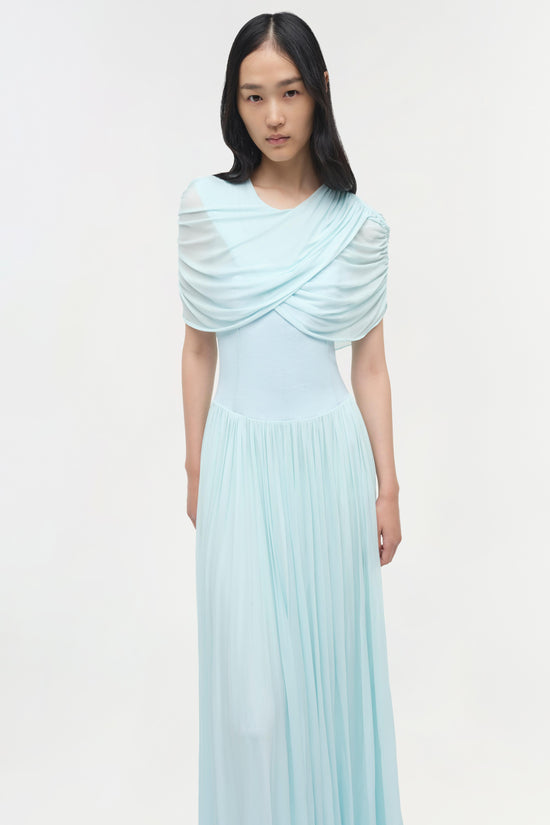Simkhai Women's Nancie Draped Jersey Cape Maxi Dress in Sky, Size 8 Simkhai Women's Nancie Draped Jersey Cape Maxi Dress in Sky, Size 8