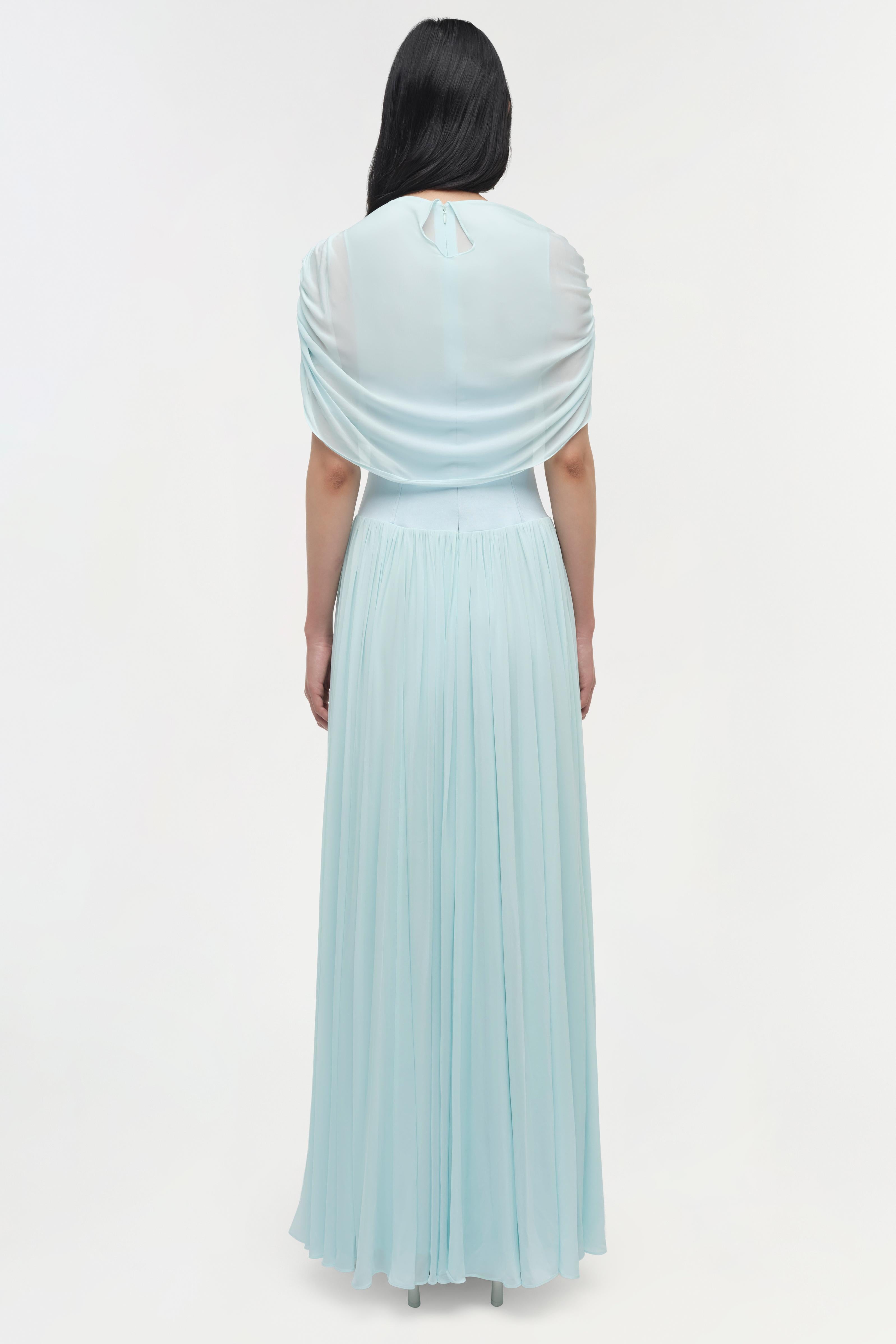 Simkhai Women's Nancie Draped Jersey Cape Maxi Dress in Sky, Size 8 Simkhai Women's Nancie Draped Jersey Cape Maxi Dress in Sky, Size 8