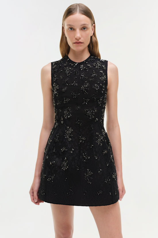 Evelina Embellished Lace Mini Dress