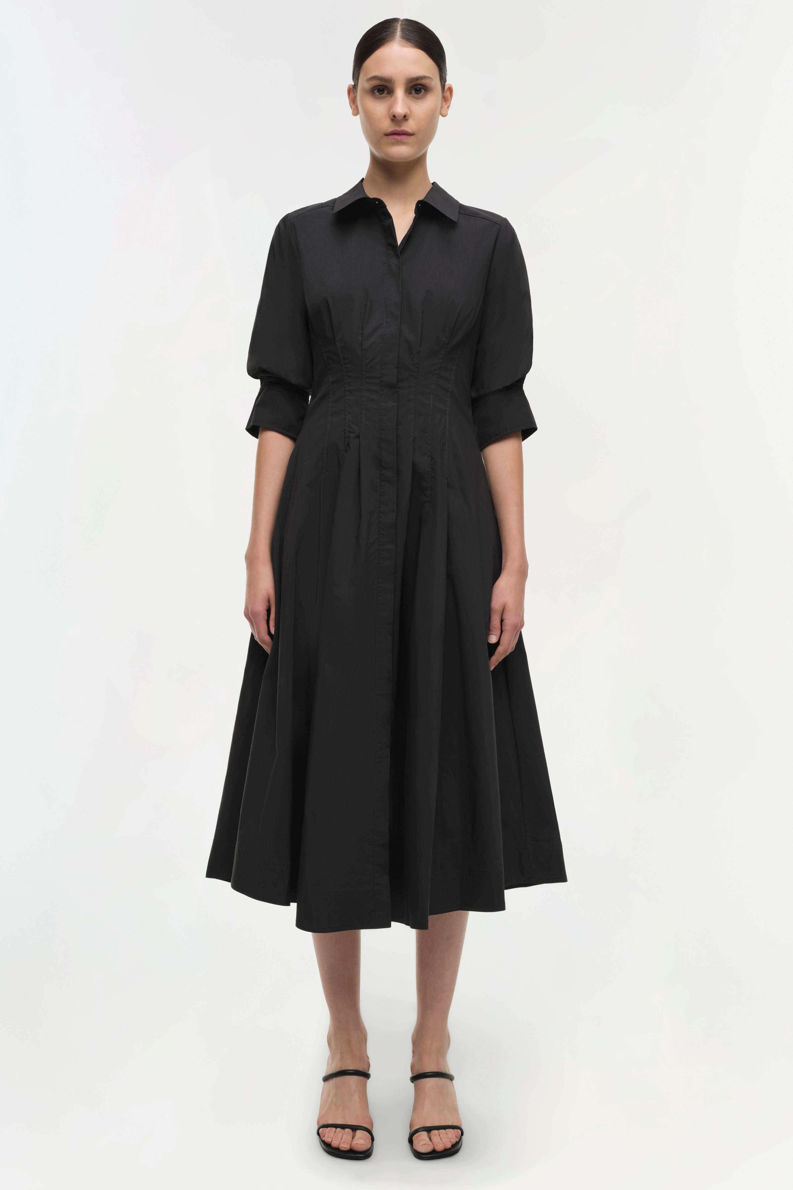 Simkhai Jazz Poplin Pintuck Midi Dress - Black Simkhai Jazz Poplin Pintuck Midi Dress - Black