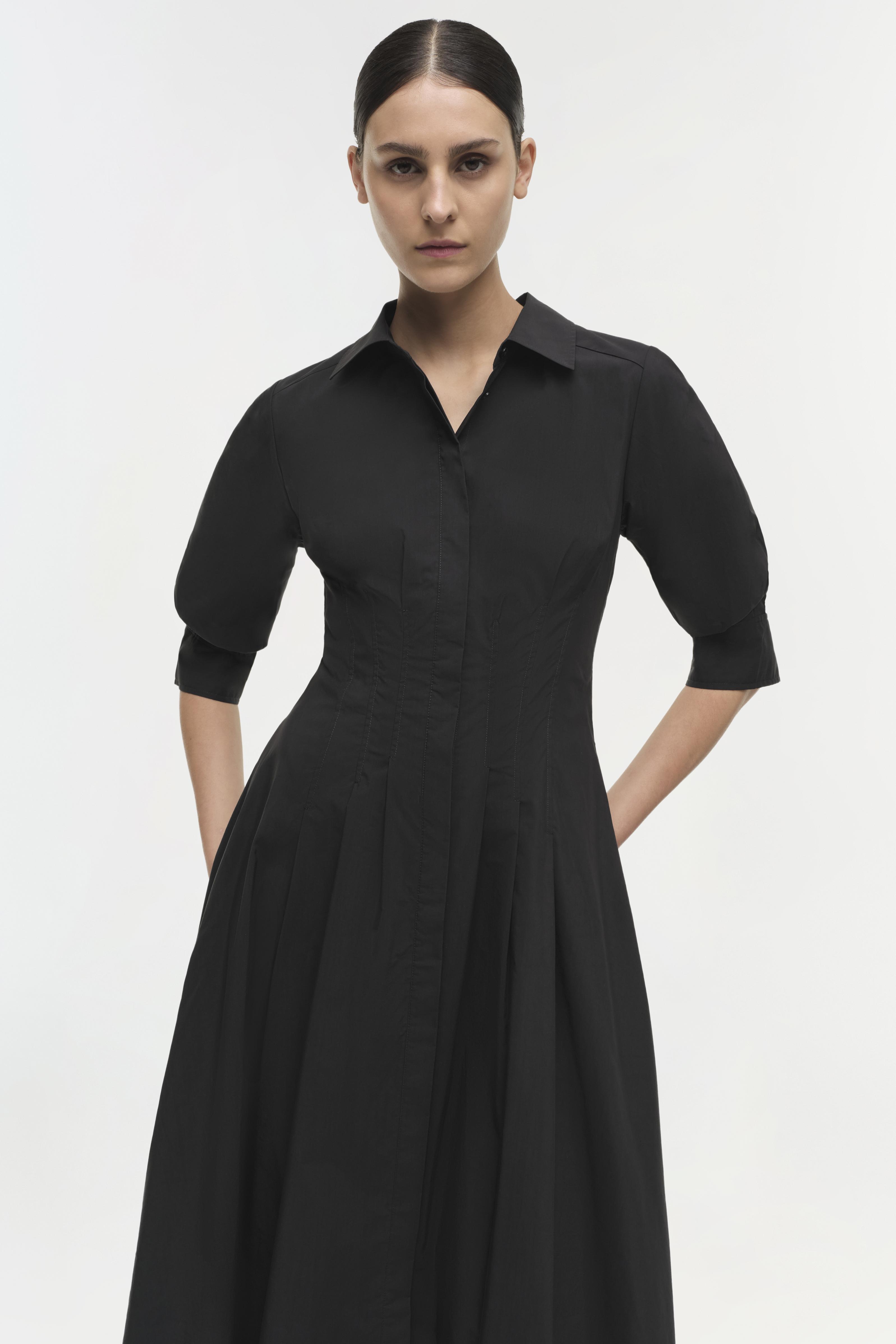 Simkhai Jazz Poplin Pintuck Midi Dress - Black - S Simkhai Jazz Poplin Pintuck Midi Dress - Black - S