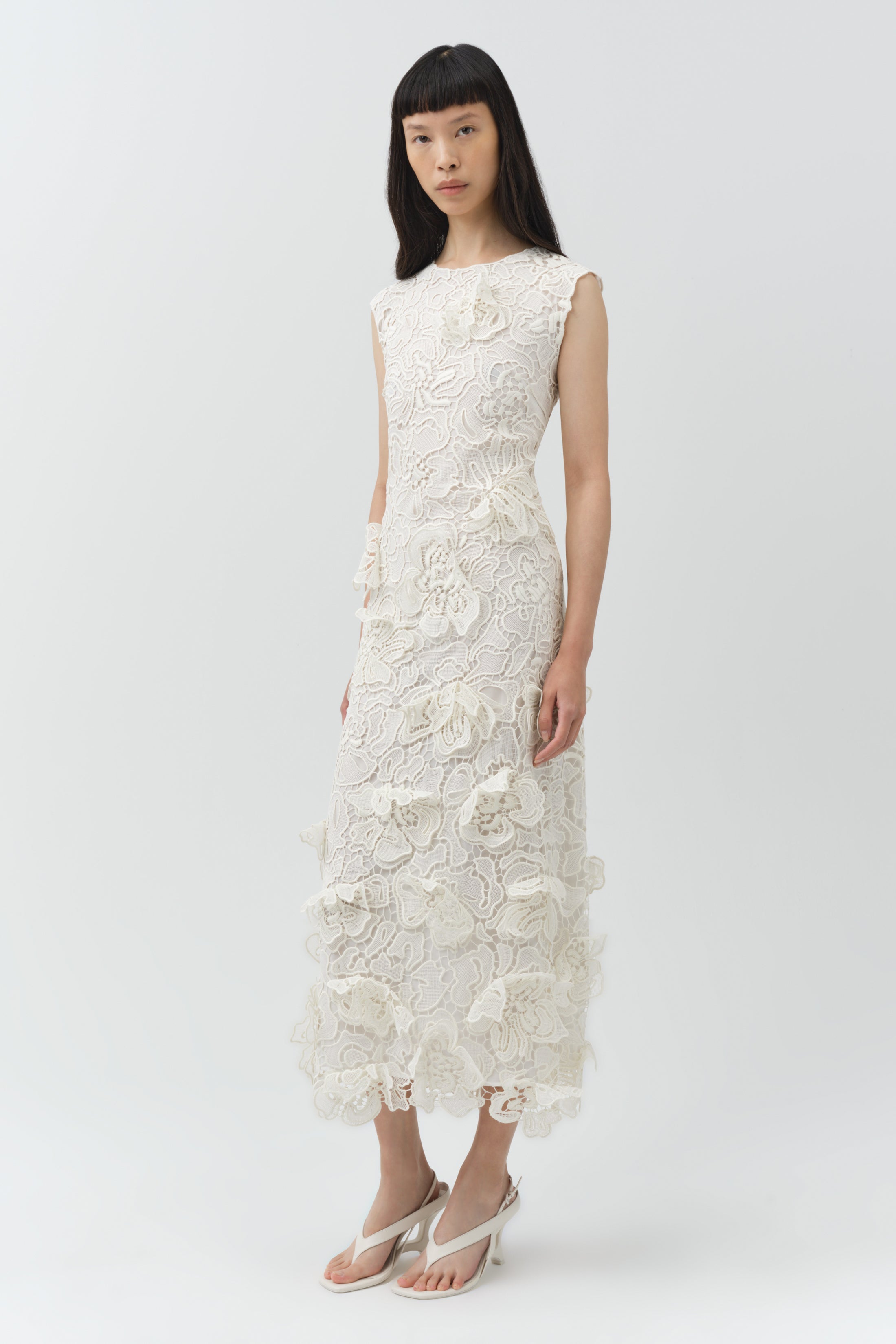 SIMKHAI Women's Dahlia Lace Midi Dress in White, Size Large SIMKHAI Women's Dahlia Lace Midi Dress in White, Size Large