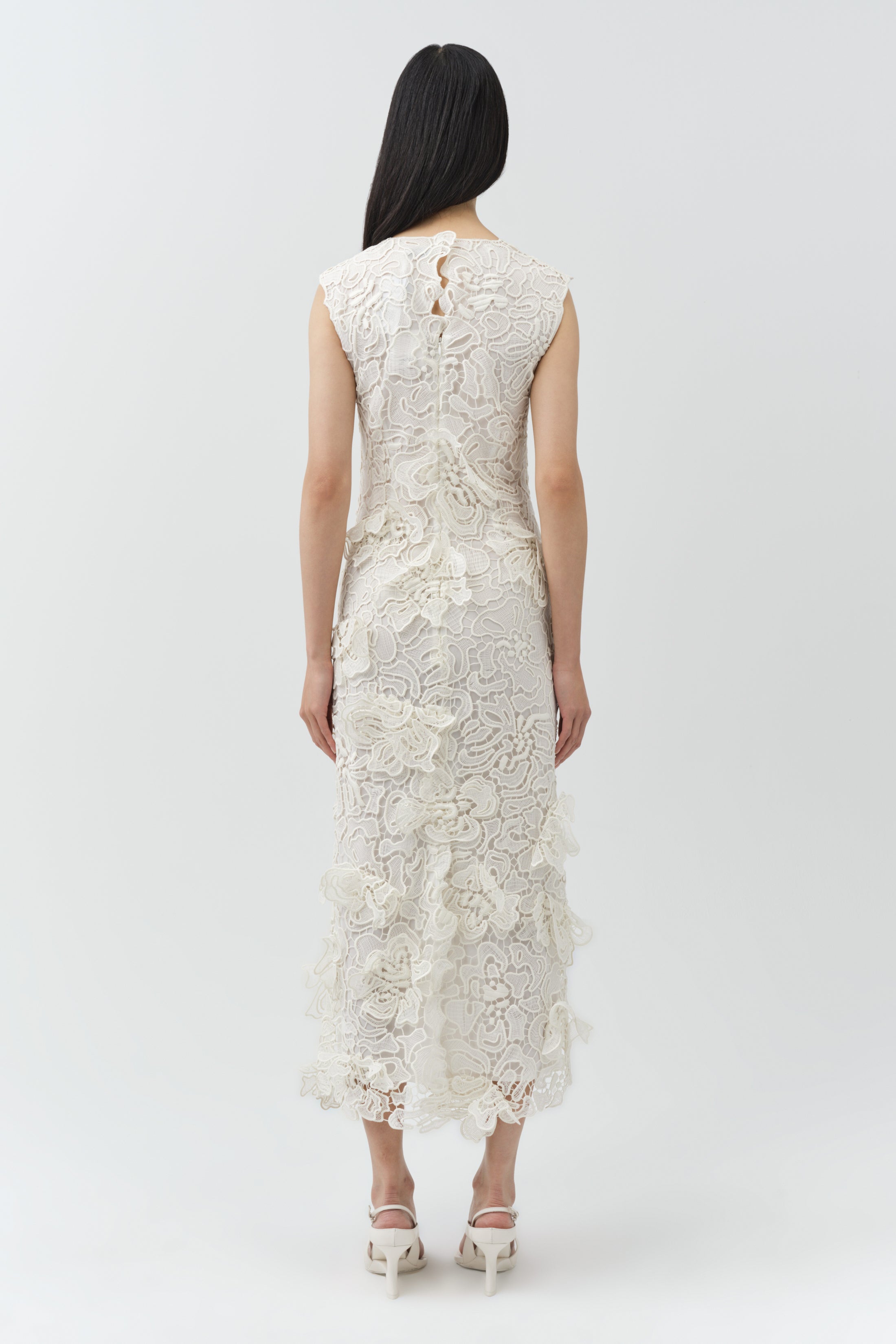 SIMKHAI Women's Dahlia Lace Midi Dress in White, Size Large SIMKHAI Women's Dahlia Lace Midi Dress in White, Size Large
