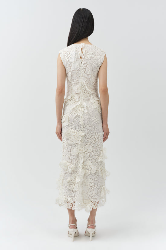 SIMKHAI Women's Dahlia Lace Midi Dress in White, Size Large SIMKHAI Women's Dahlia Lace Midi Dress in White, Size Large