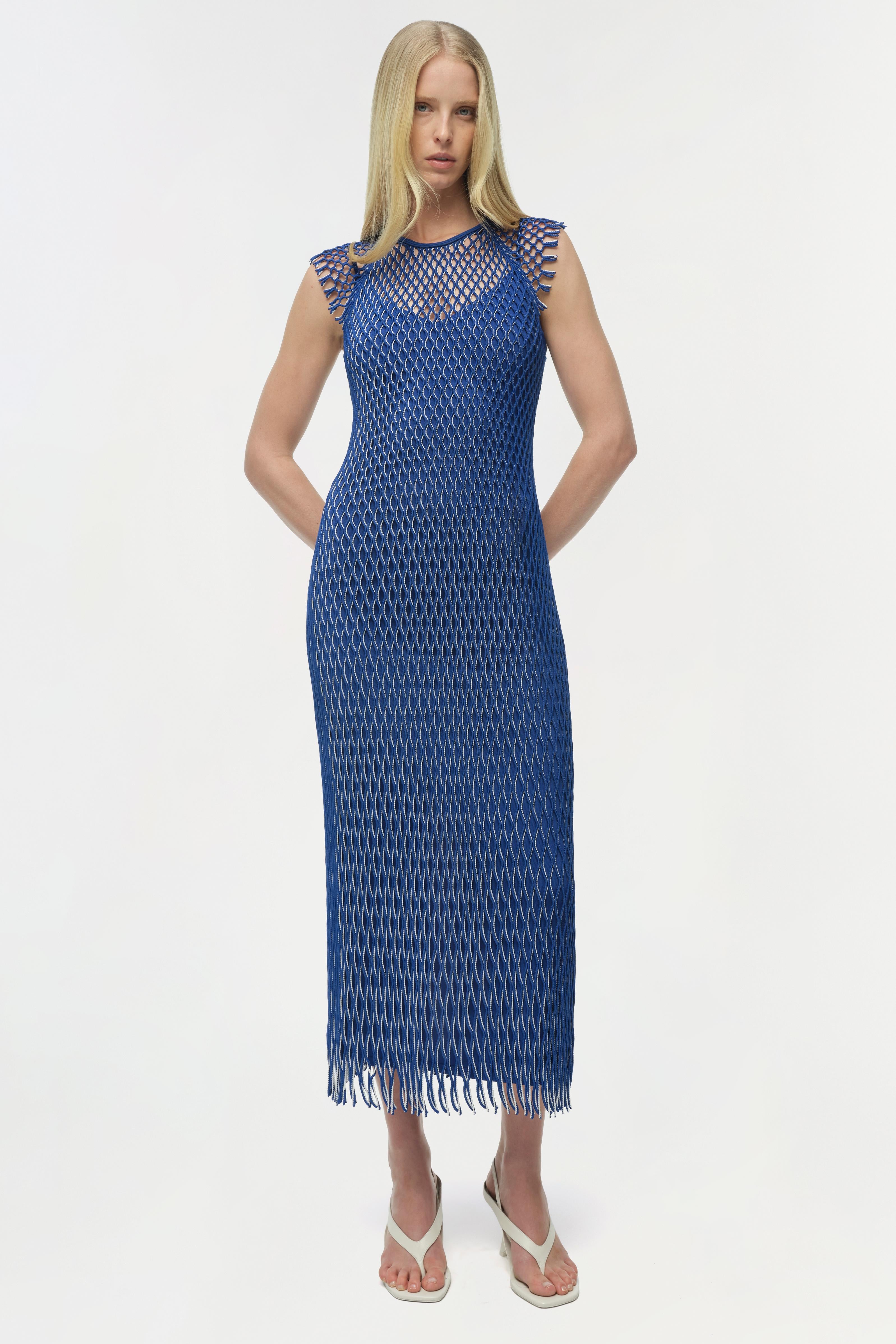 blue knit midi dress Self-Portrait - Blue Peplum Knit Midi Dress