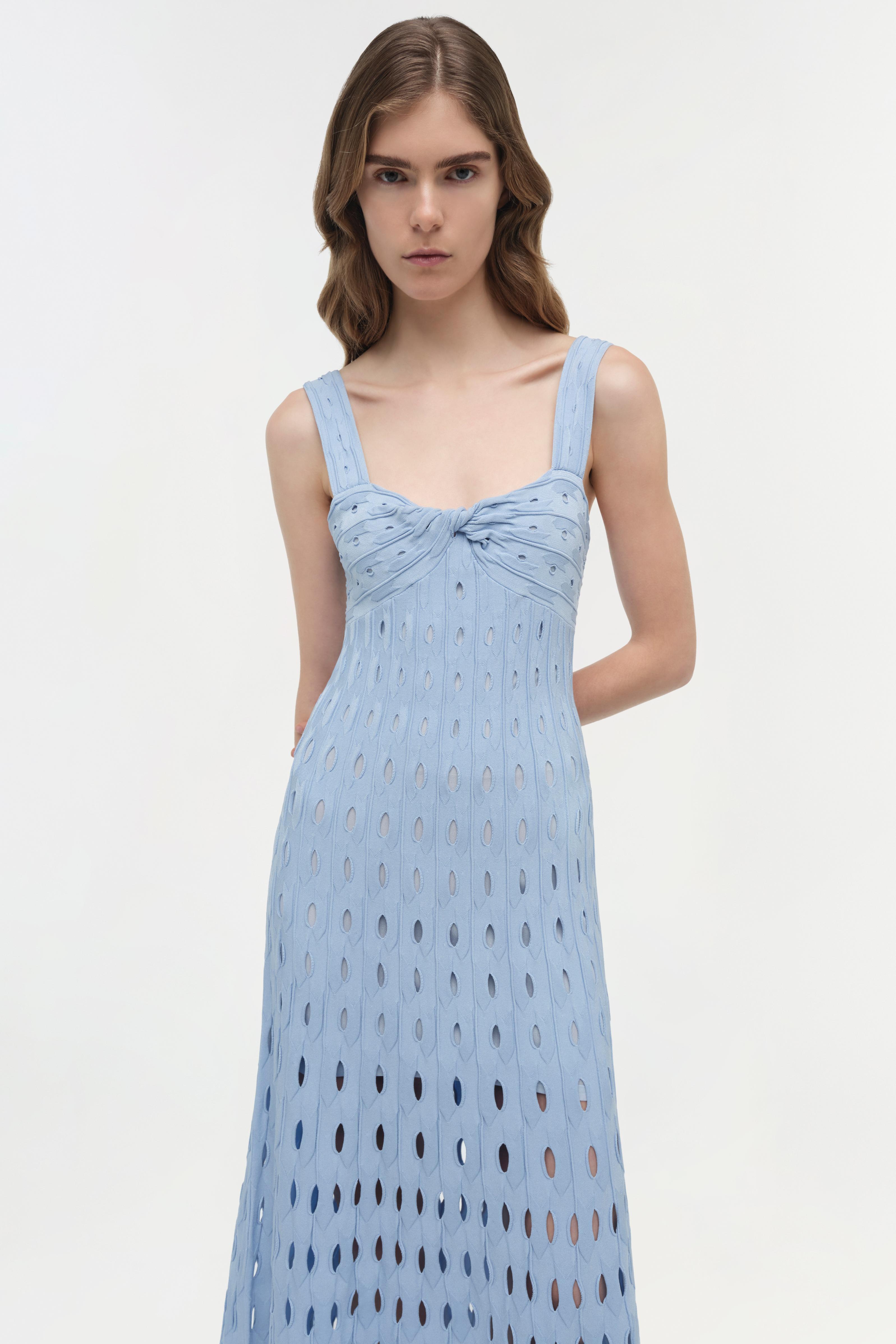 knit midi dress sleeveless Ulla Johnson Ulla Johnson- Ajak Sleeveless Knit Midi Dress- Azurite