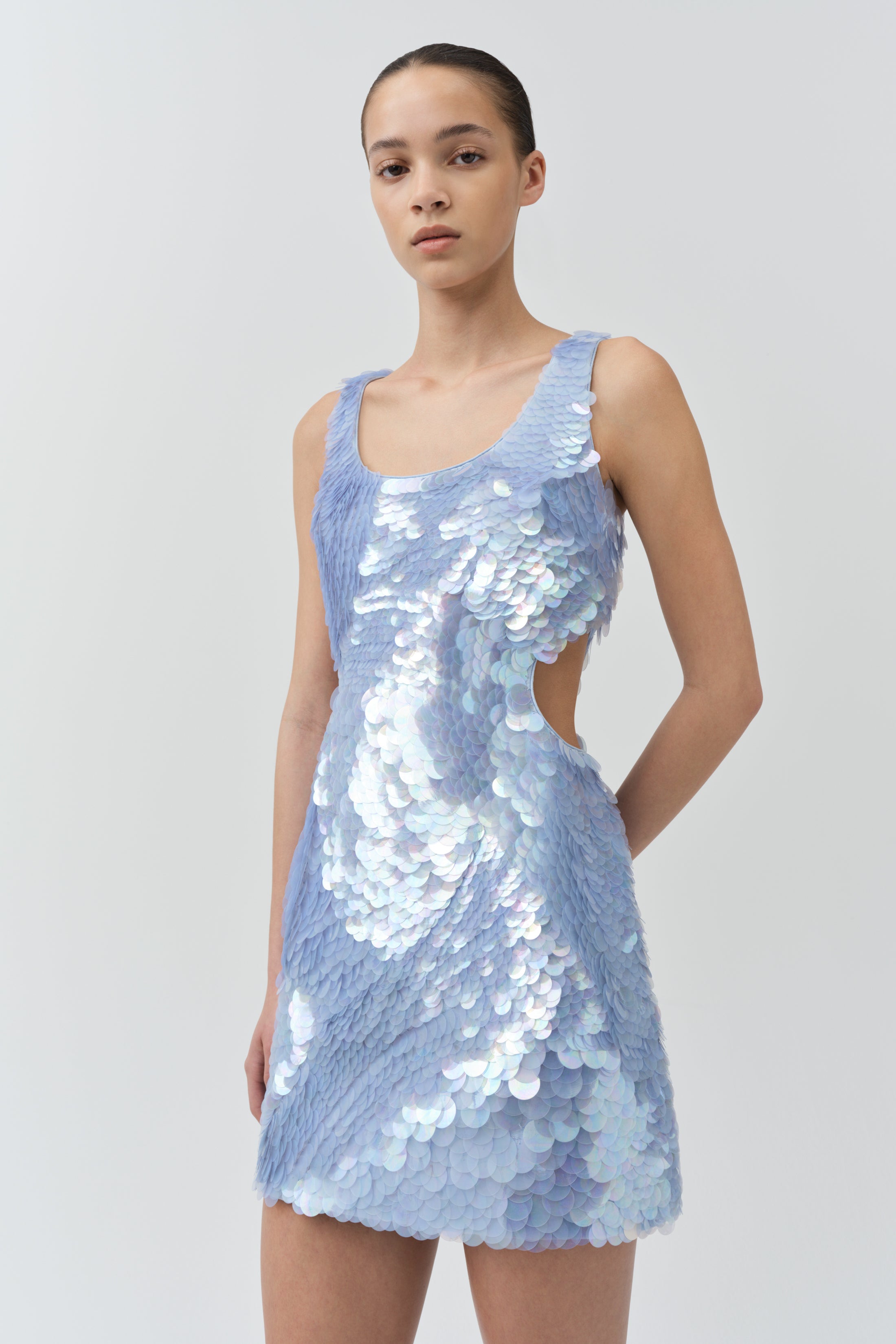 Simkhai Emilie Sequin Mini Dress in Baby Blue - Size 6 Simkhai Emilie Sequin Mini Dress in Baby Blue - Size 6