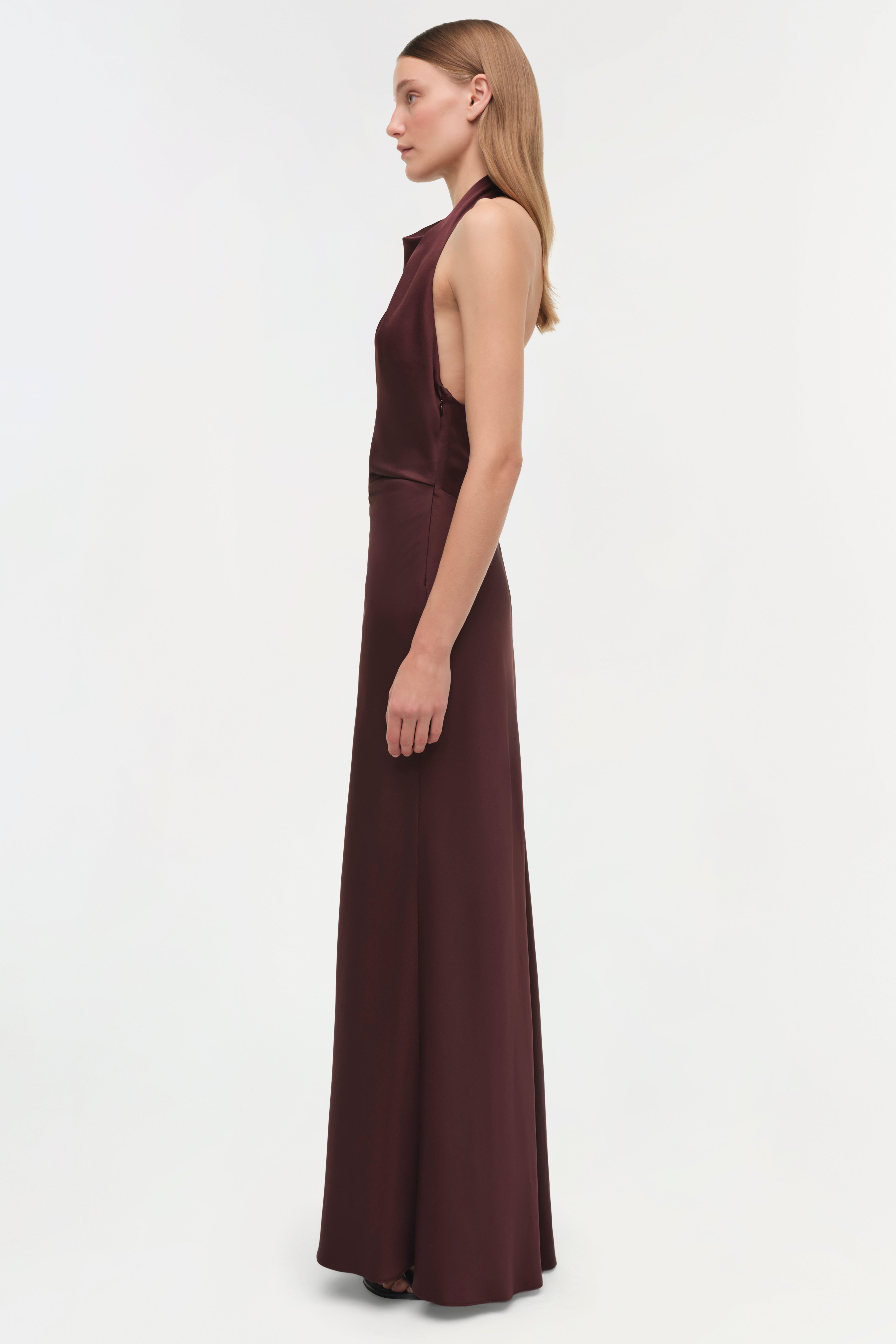 SIMKHAI Reannon Draped Gown in Chocolate - Size 8 SIMKHAI Reannon Draped Gown in Chocolate - Size 8