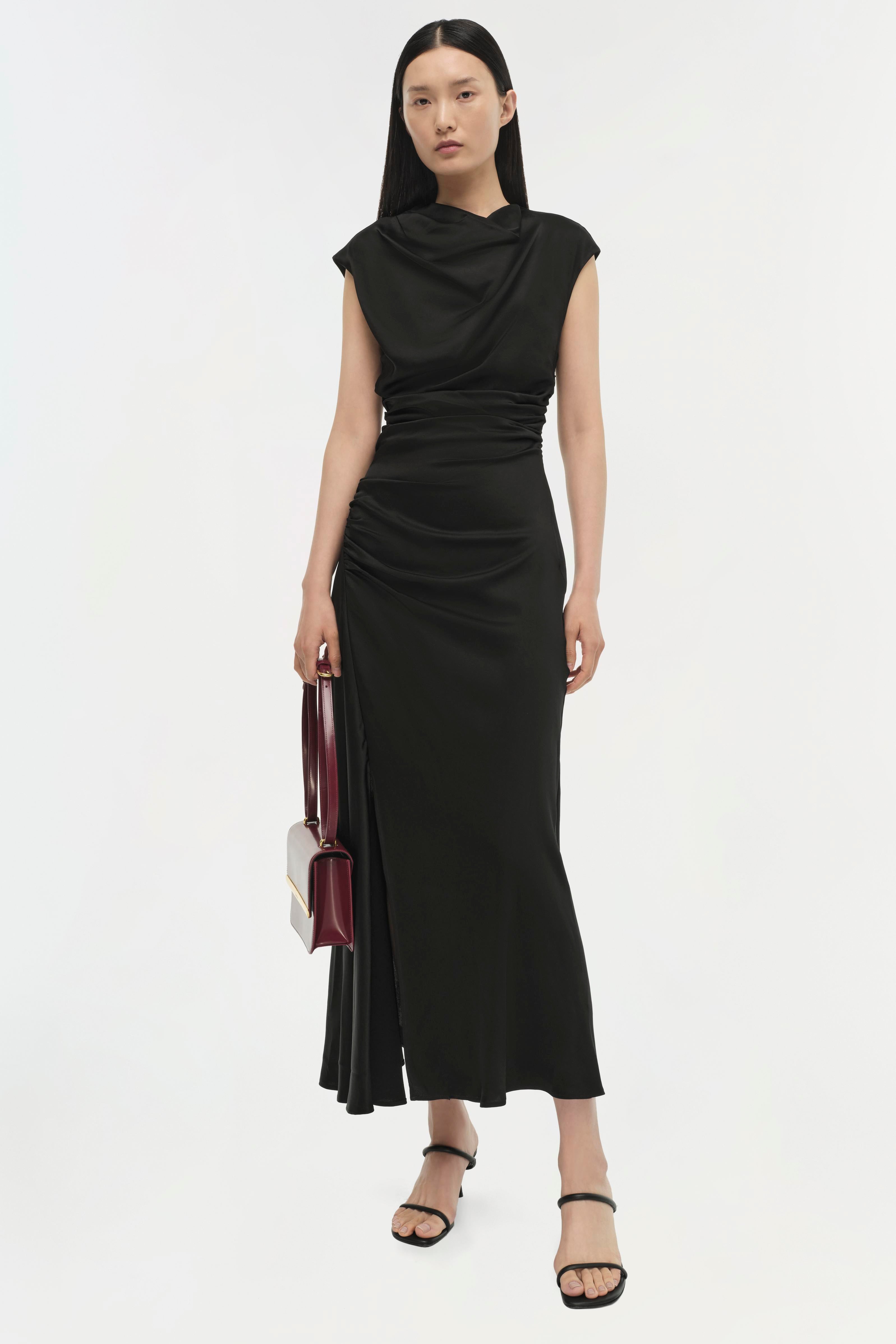 SIMKHAI Burke Draped Midi Dress - Black SIMKHAI Burke Draped Midi Dress - Black