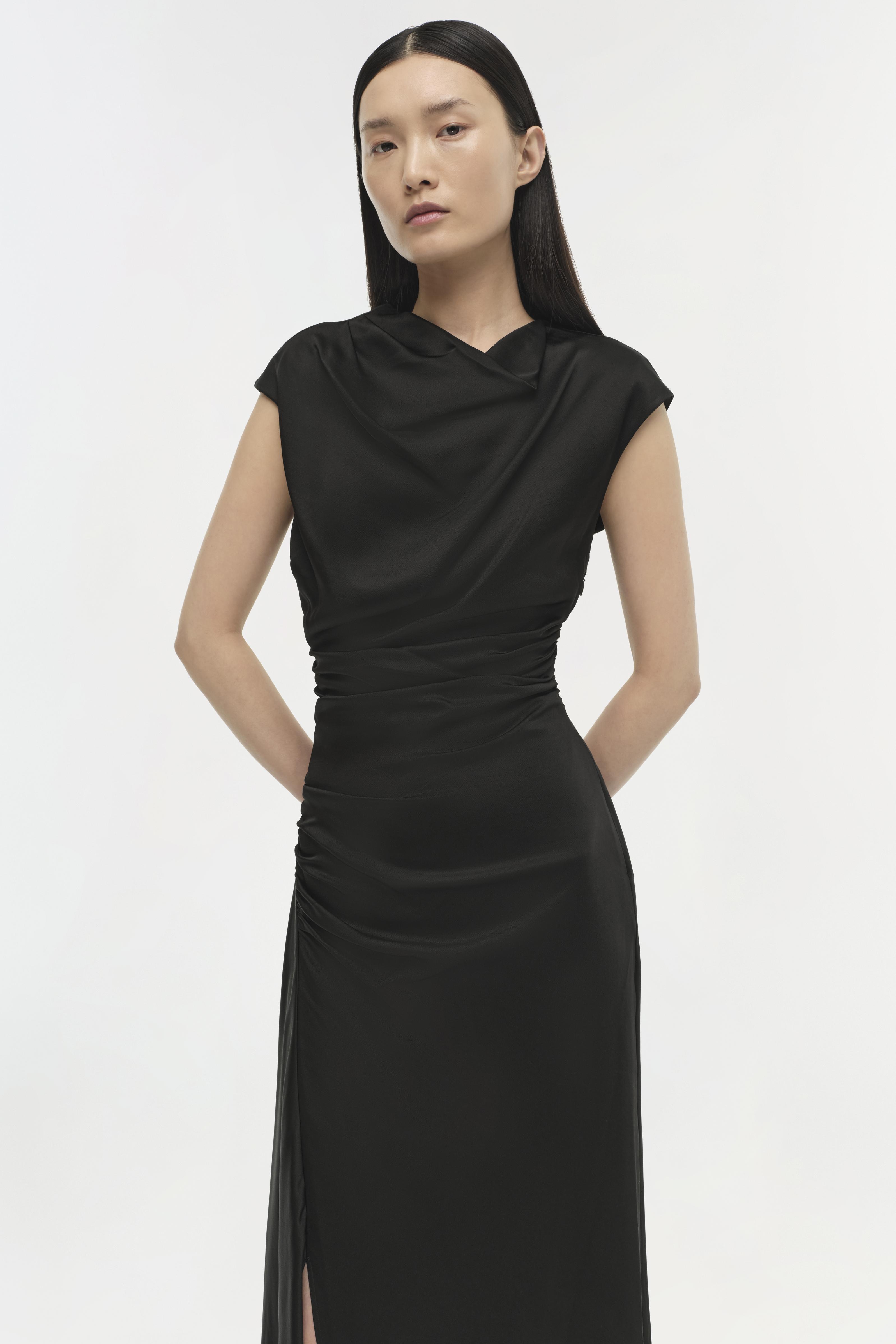 SIMKHAI Burke Draped Midi Dress - Black SIMKHAI Burke Draped Midi Dress - Black
