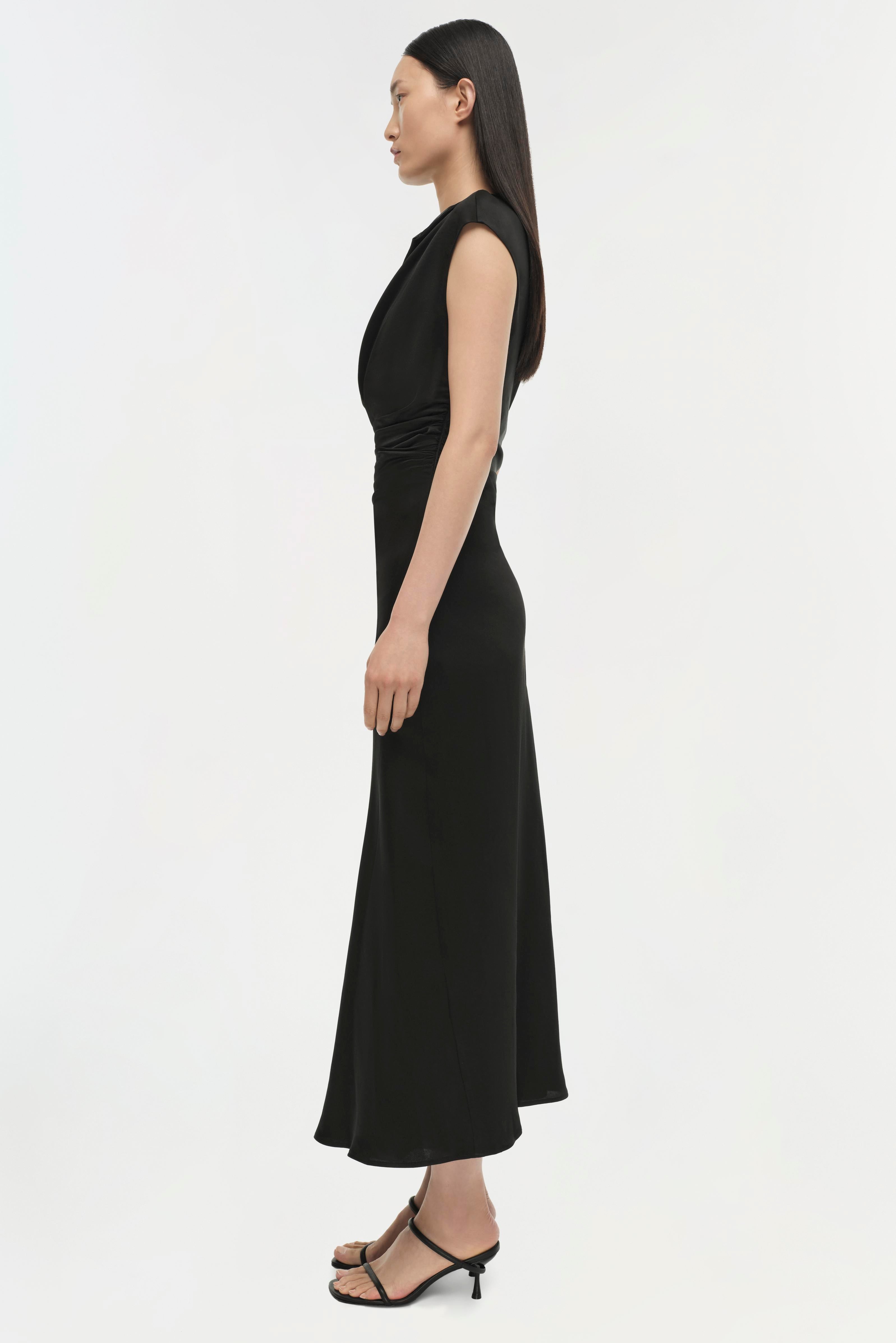 SIMKHAI Burke Draped Midi Dress - Black SIMKHAI Burke Draped Midi Dress - Black