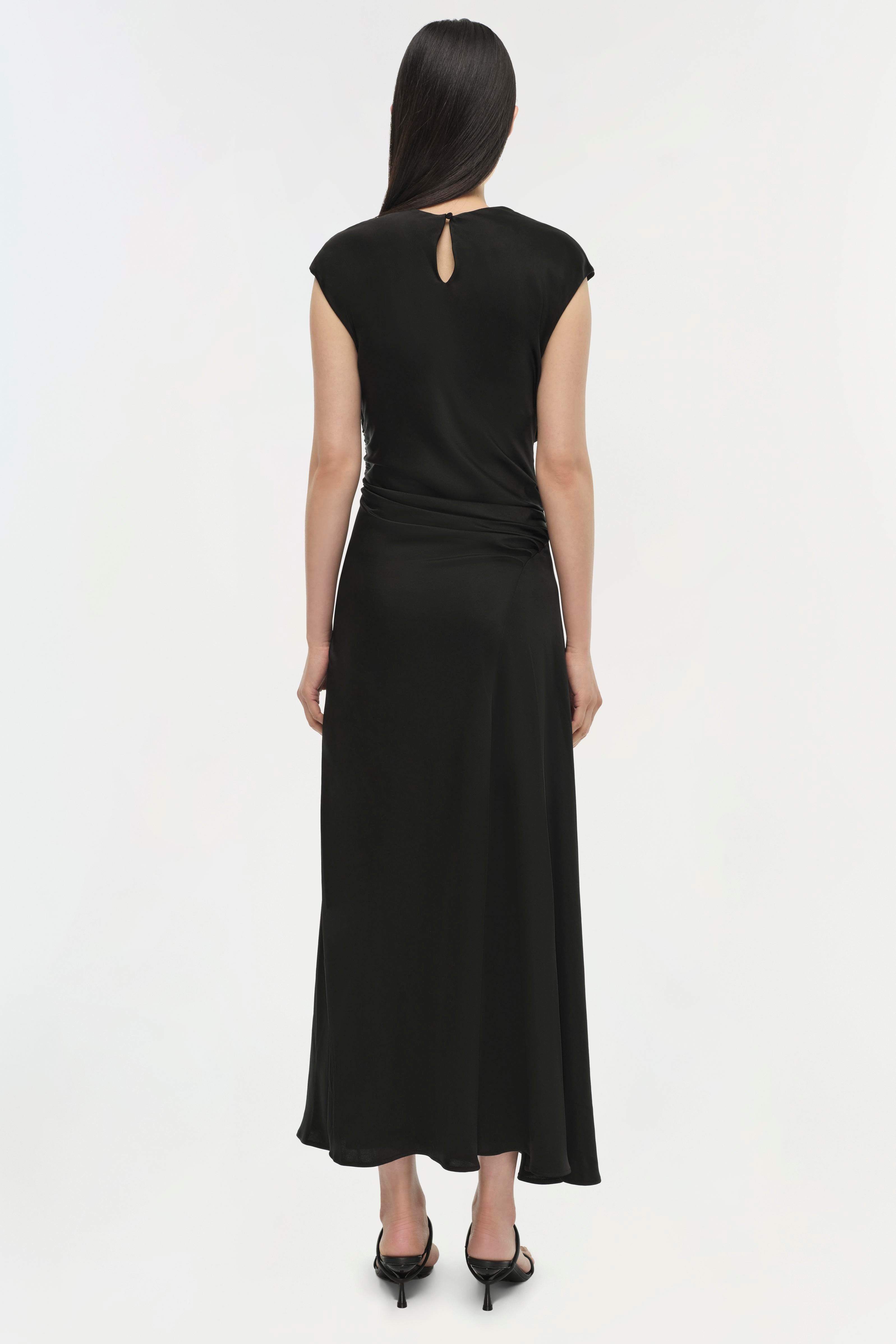 SIMKHAI Burke Draped Midi Dress - Black SIMKHAI Burke Draped Midi Dress - Black