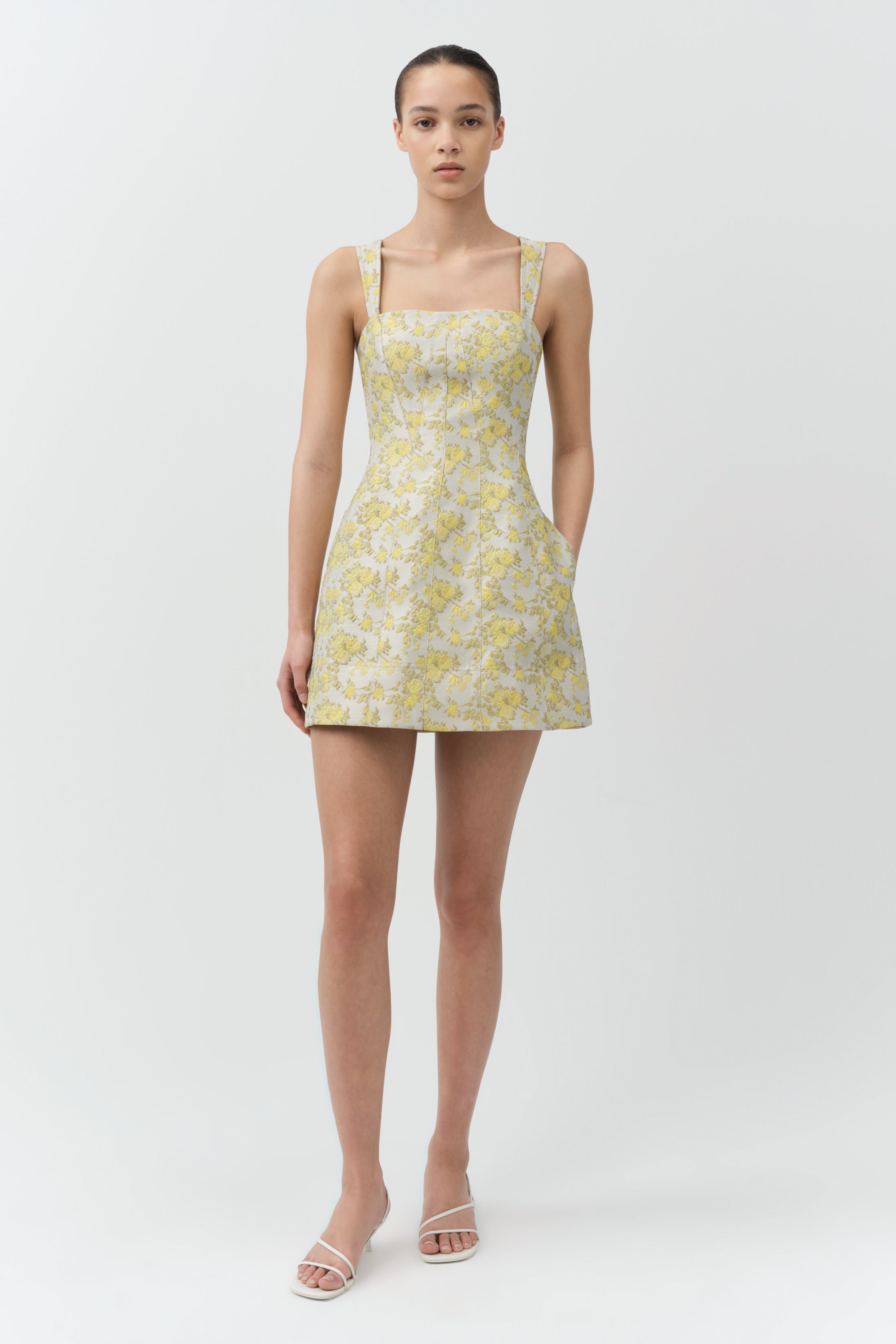 sleeveless jacquard mini dress Women's Emma A-line Sleeveless Jacquard Mini Dress S/M/L Beige MEAN BLVD M / Beige
