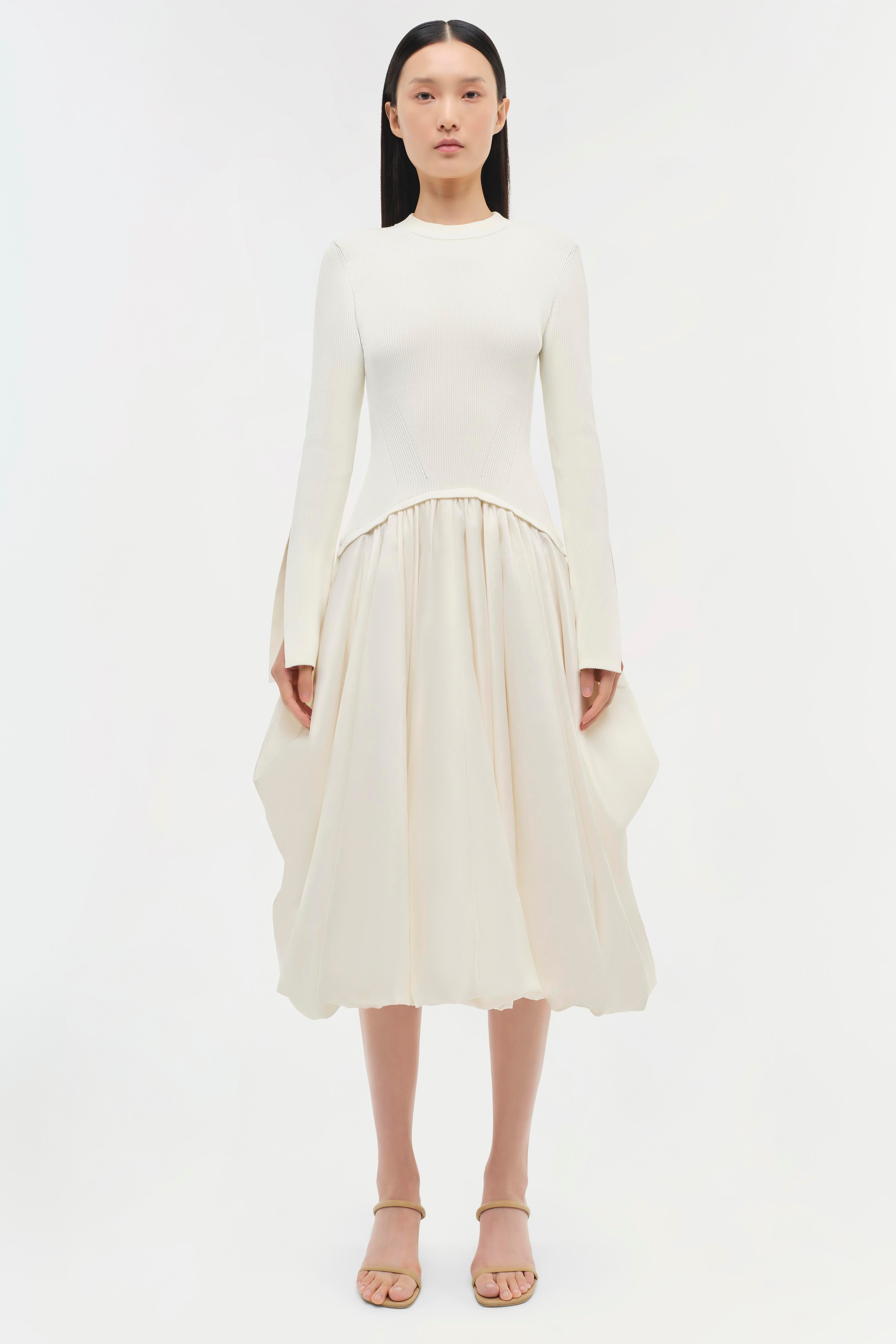 Simkhai Kenlie Mixed Media Midi Dress - Ivory Simkhai Kenlie Mixed Media Midi Dress - Ivory