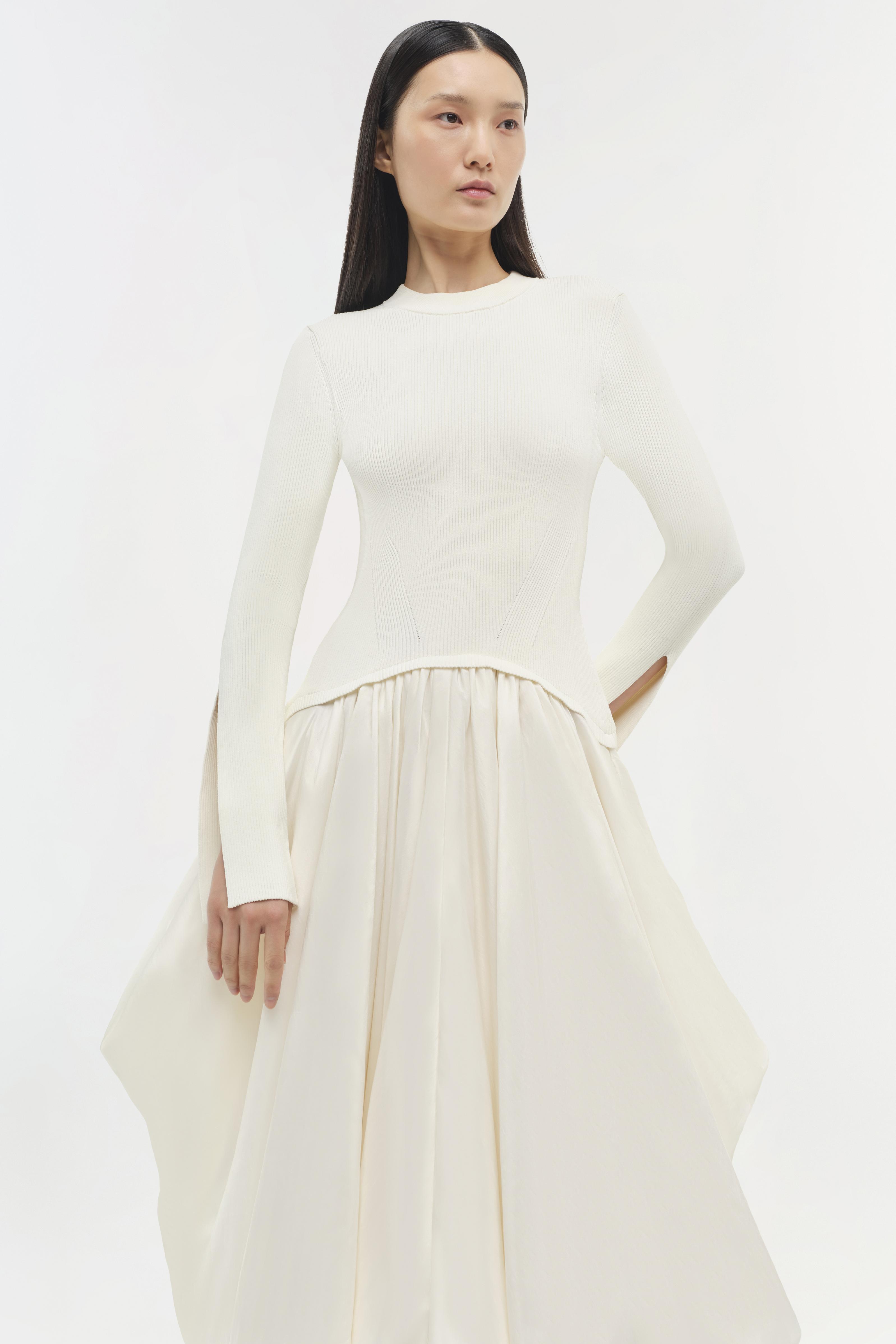 Simkhai Kenlie Mixed Media Midi Dress - Ivory Simkhai Kenlie Mixed Media Midi Dress - Ivory
