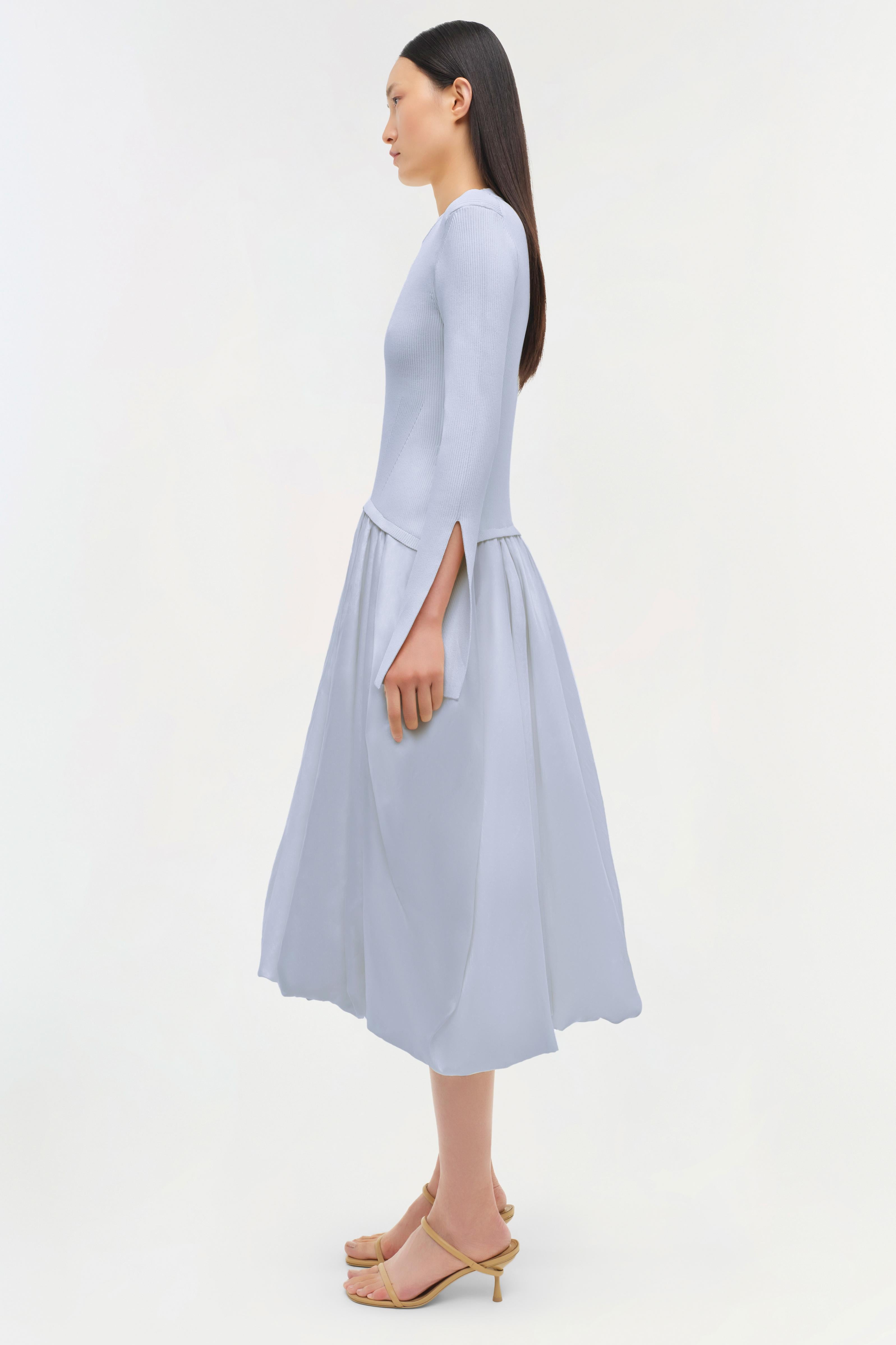 Simkhai Kenlie Mixed Media Bubble Midi Dress, Blue, Women's, Medium, Cocktail & Party Wedding Guest Dresses Midi Dresses Simkhai Kenlie Mixed Media Bubble Midi Dress, Blue, Women's, Medium, Cocktail & Party Wedding Guest Dresses Midi Dresses